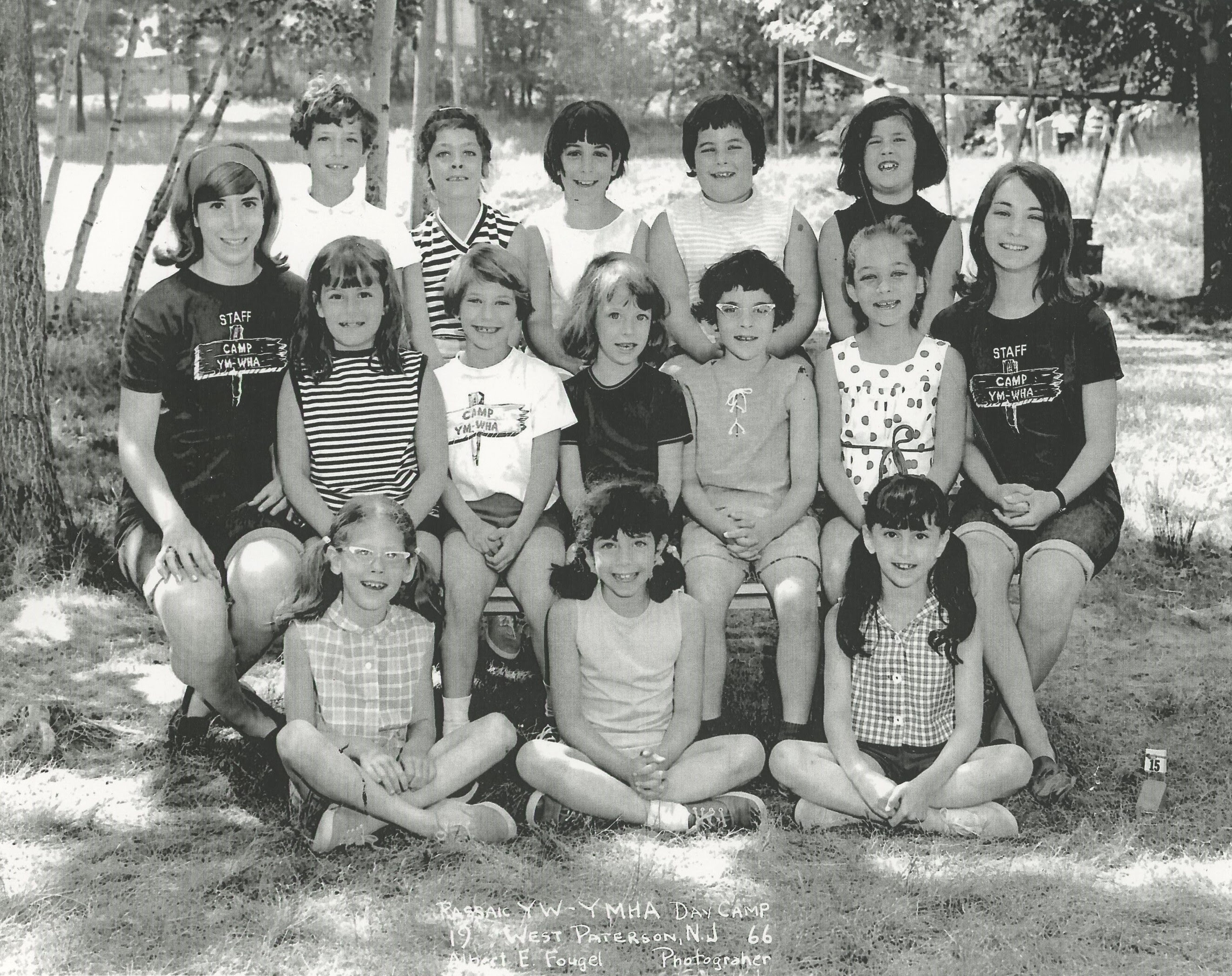 Passaic-Clifton Y, 1966 Janice, Maria, Sandy, Roberta, Fran, Andy, Judy, Liz, Nancy, Carrie, counselor Diane Schwartz, Lisa, Linda Gross, Laurie