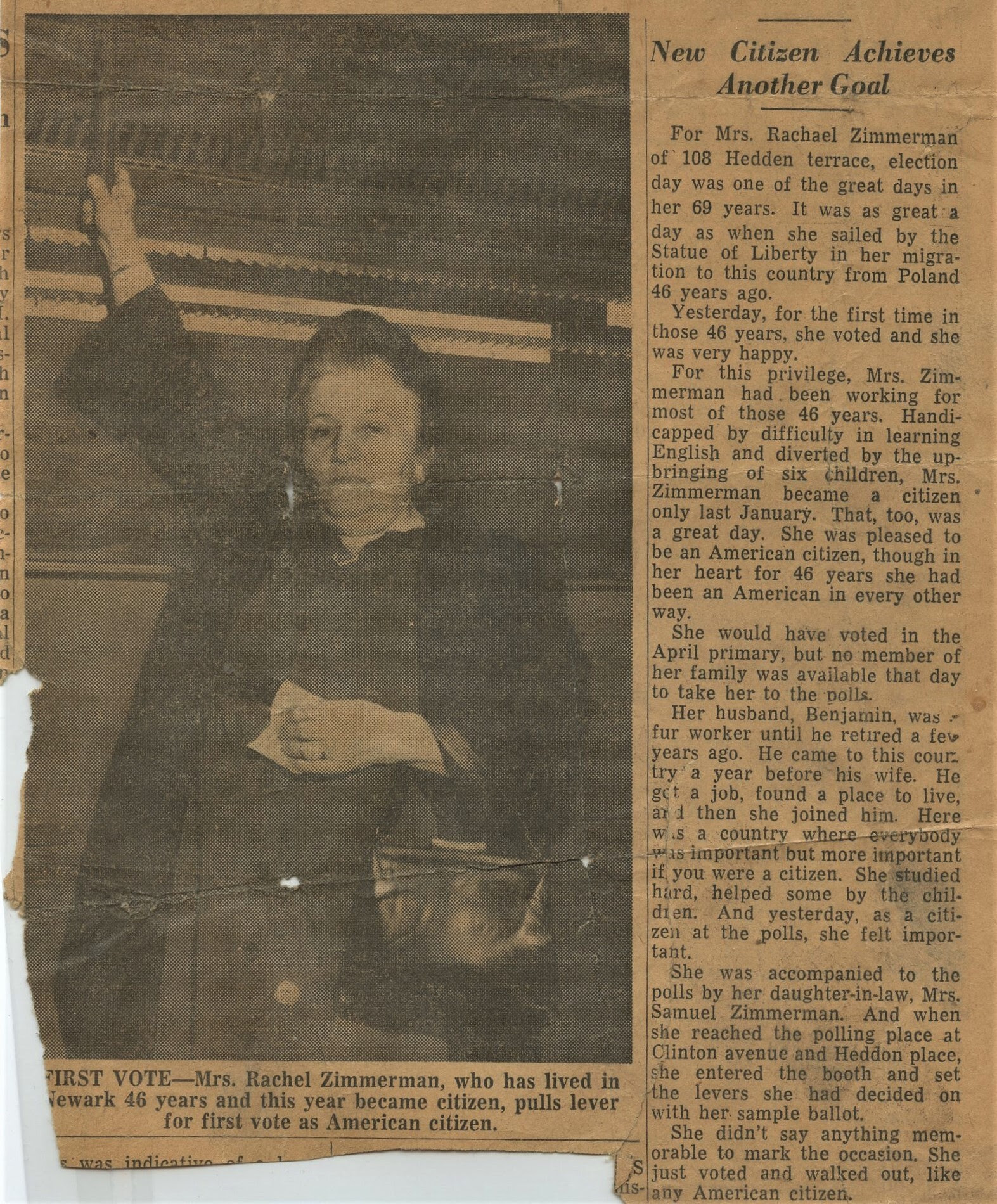 Rachel Zimmerman, Rita Bloomfield, Passaic NJ, 1954