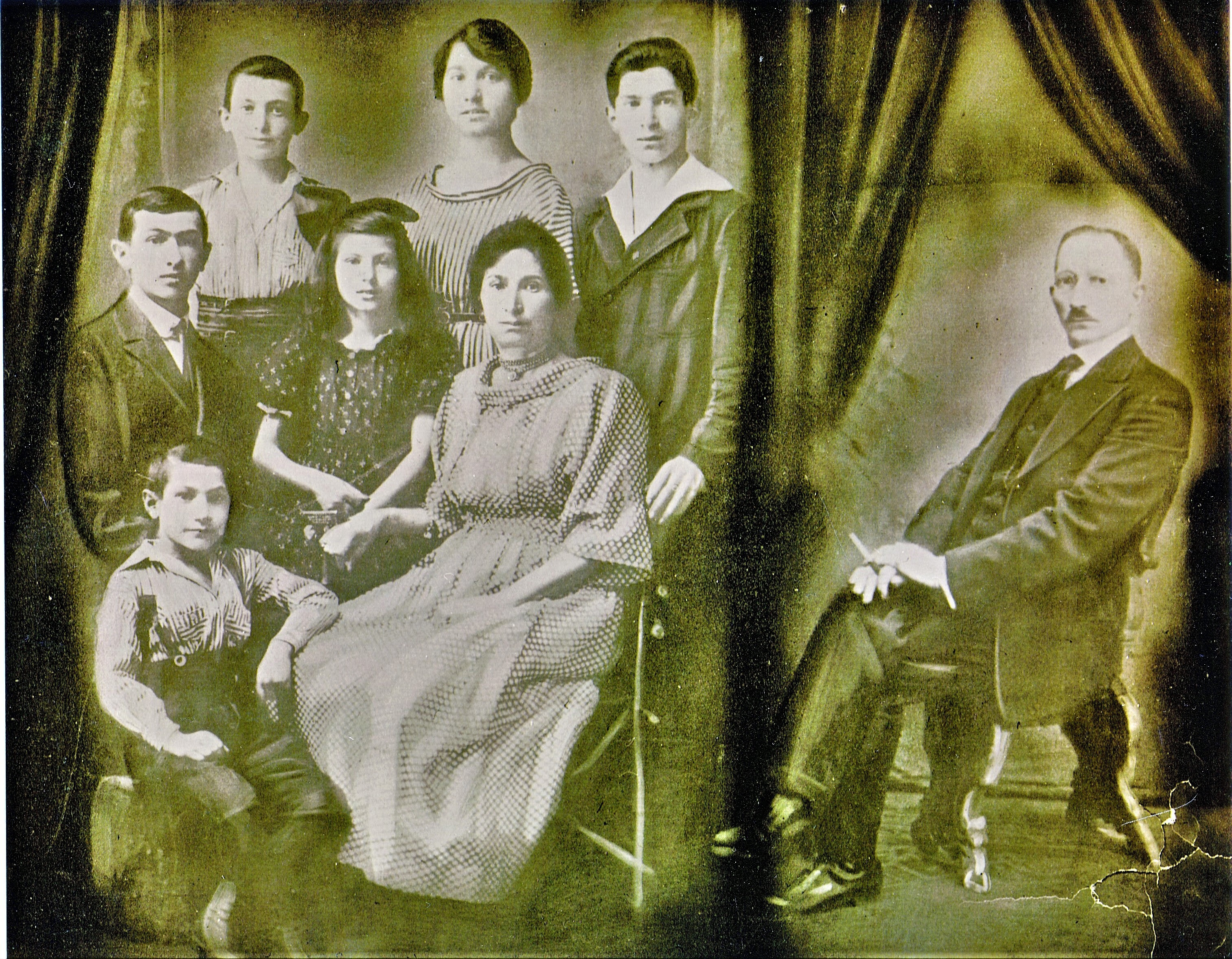 Goldberg Family Portrait, Paterson, New Jersey, Bejamin (age 3 or 4), Esther, Patriarch Isaac (passed 1940), Jack, Sadie, Willie, Pauline, Harry, c.1916
