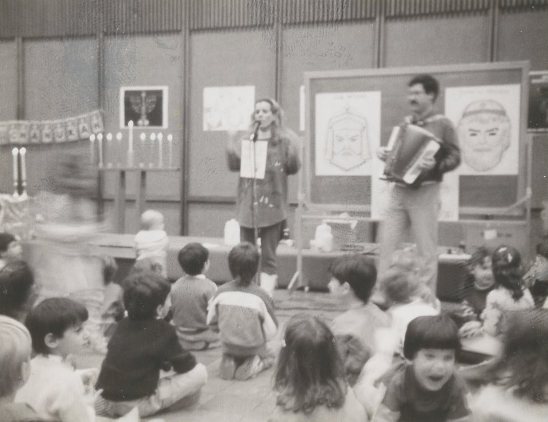 Hillel School, Passaic NJ, Hannukah singing, accordian