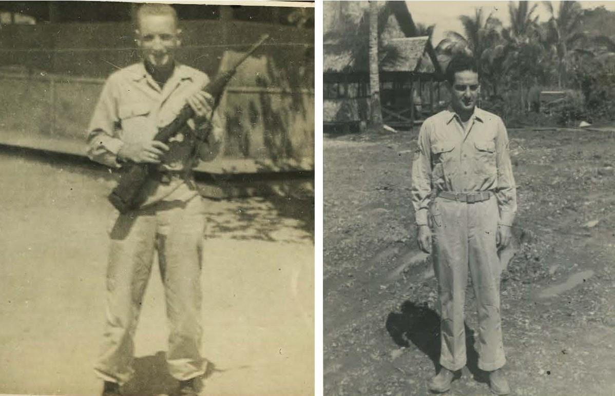 Seymour Sirota  holding the carbine & Mickey Aronowitz in New Guinea during WWII.