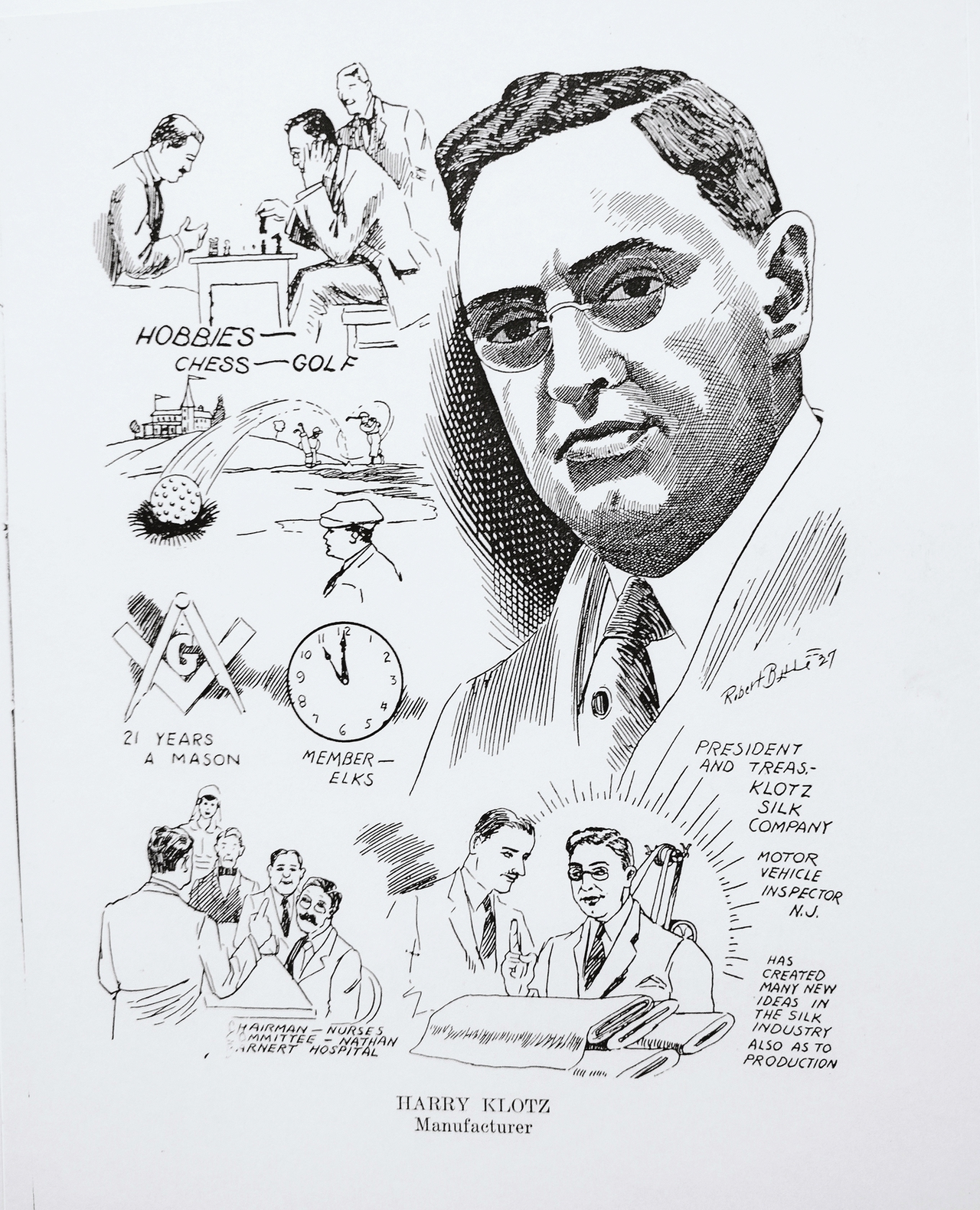 Ink drawing of Harry Klotz