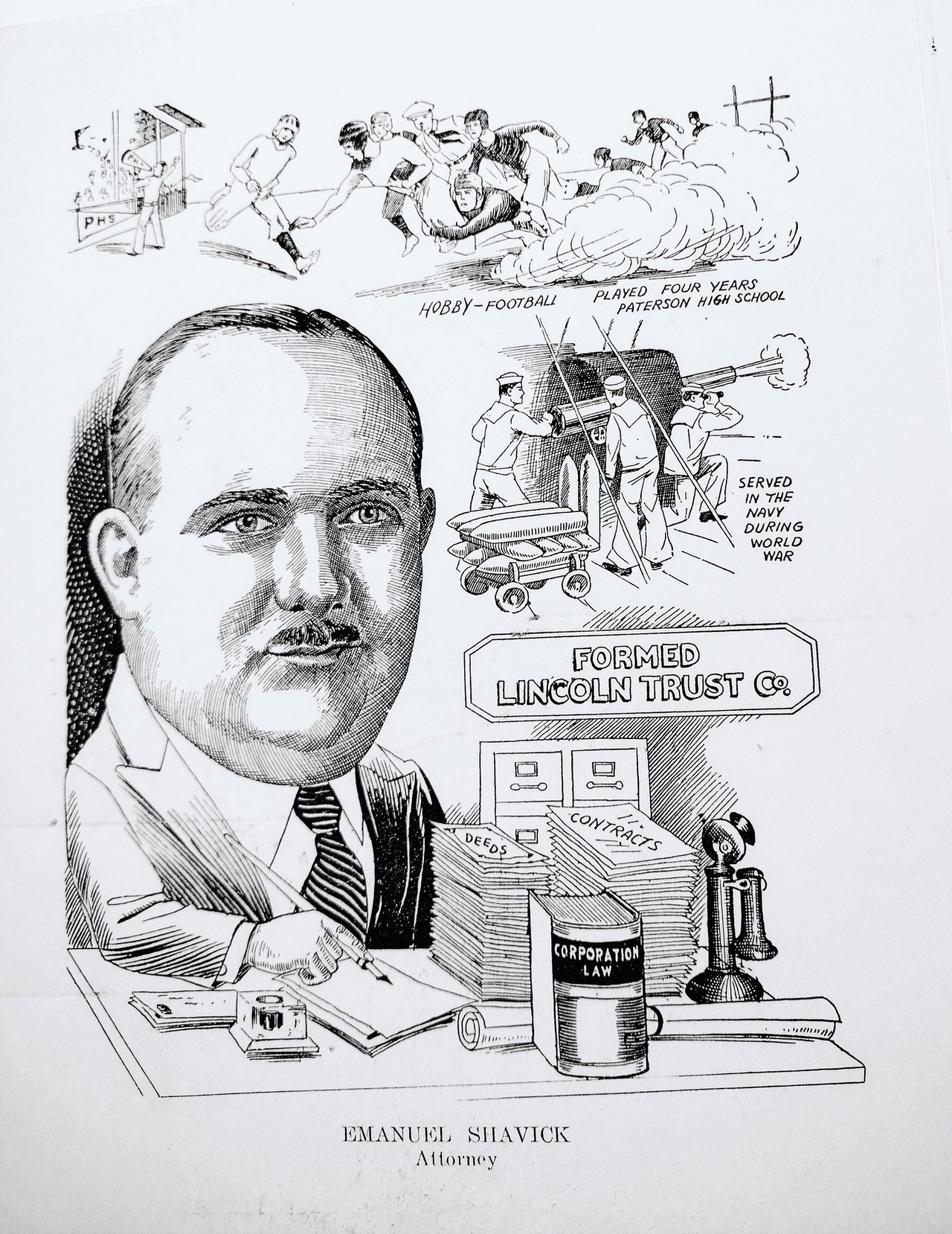 Ink drawing of Emanuel Shavick 1927