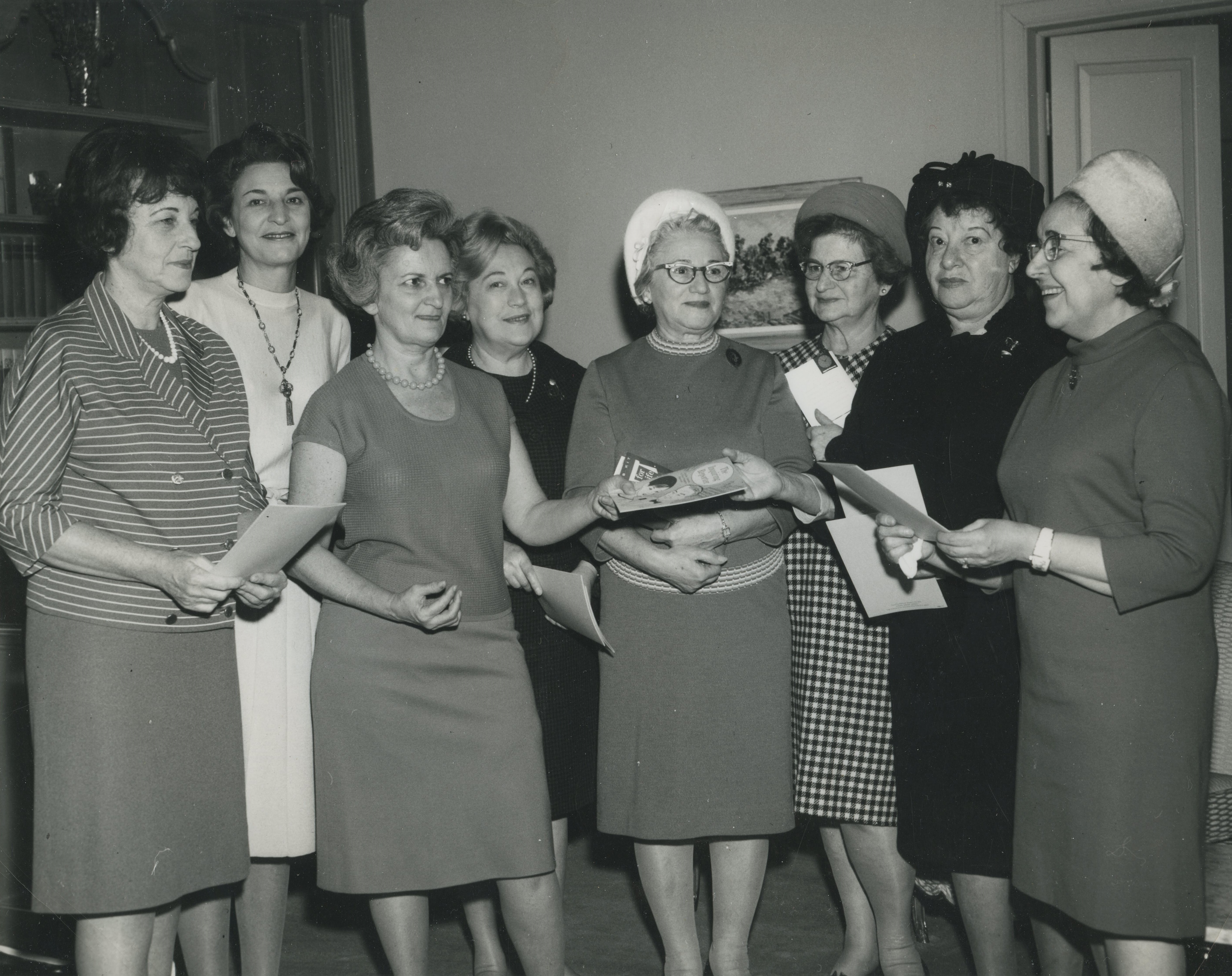 home of Mrs. Oscar Berman; Mrs. Jack (Charlotte) Wichman, Mrs. Louis Zager, Mrs. Rae Gold, Mrs. Joseph Dorman, Mrs. Mae Mirchin, Mrs. Betty Kling, Mrs. Morris Meadow