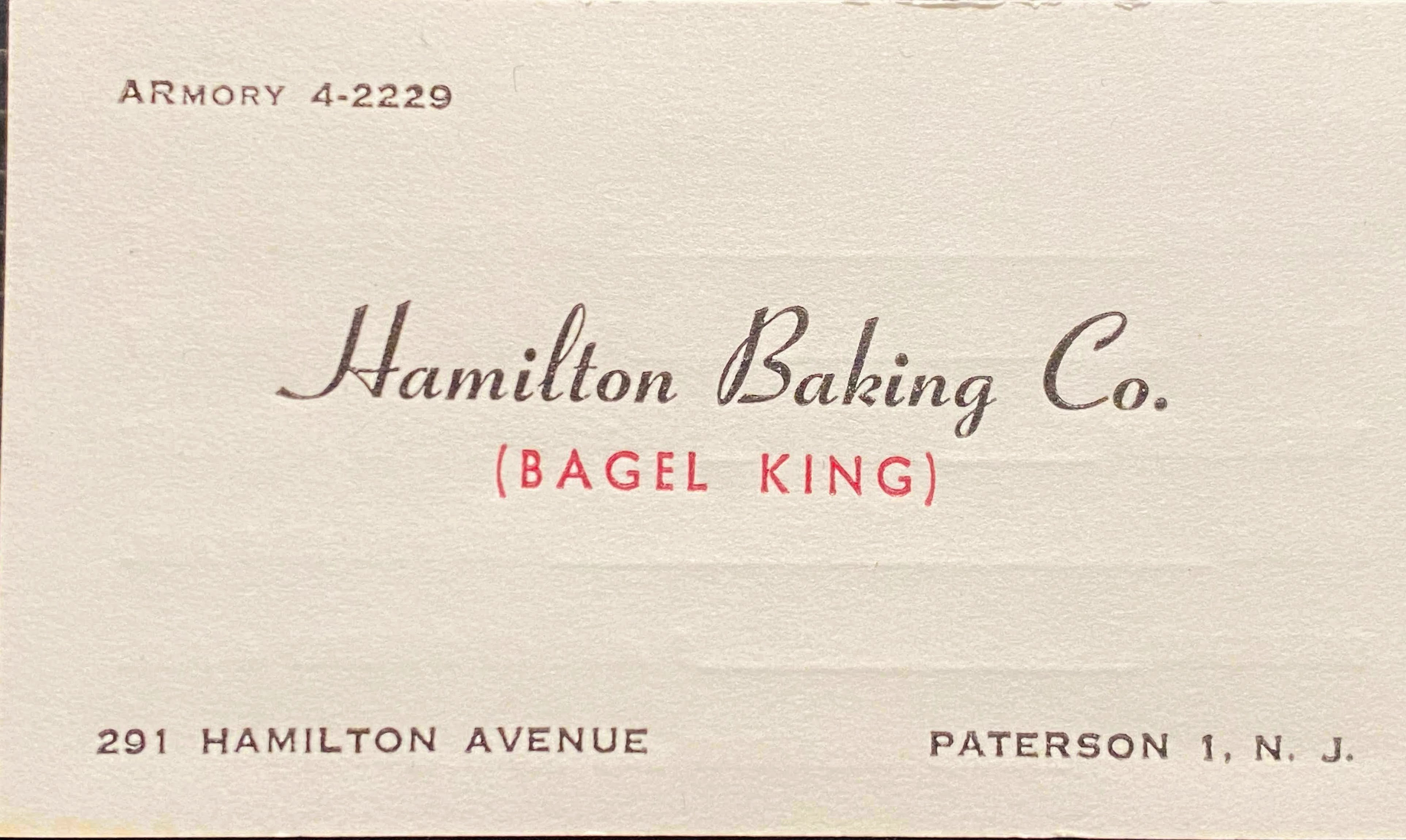 Hamilton Baking Co business card