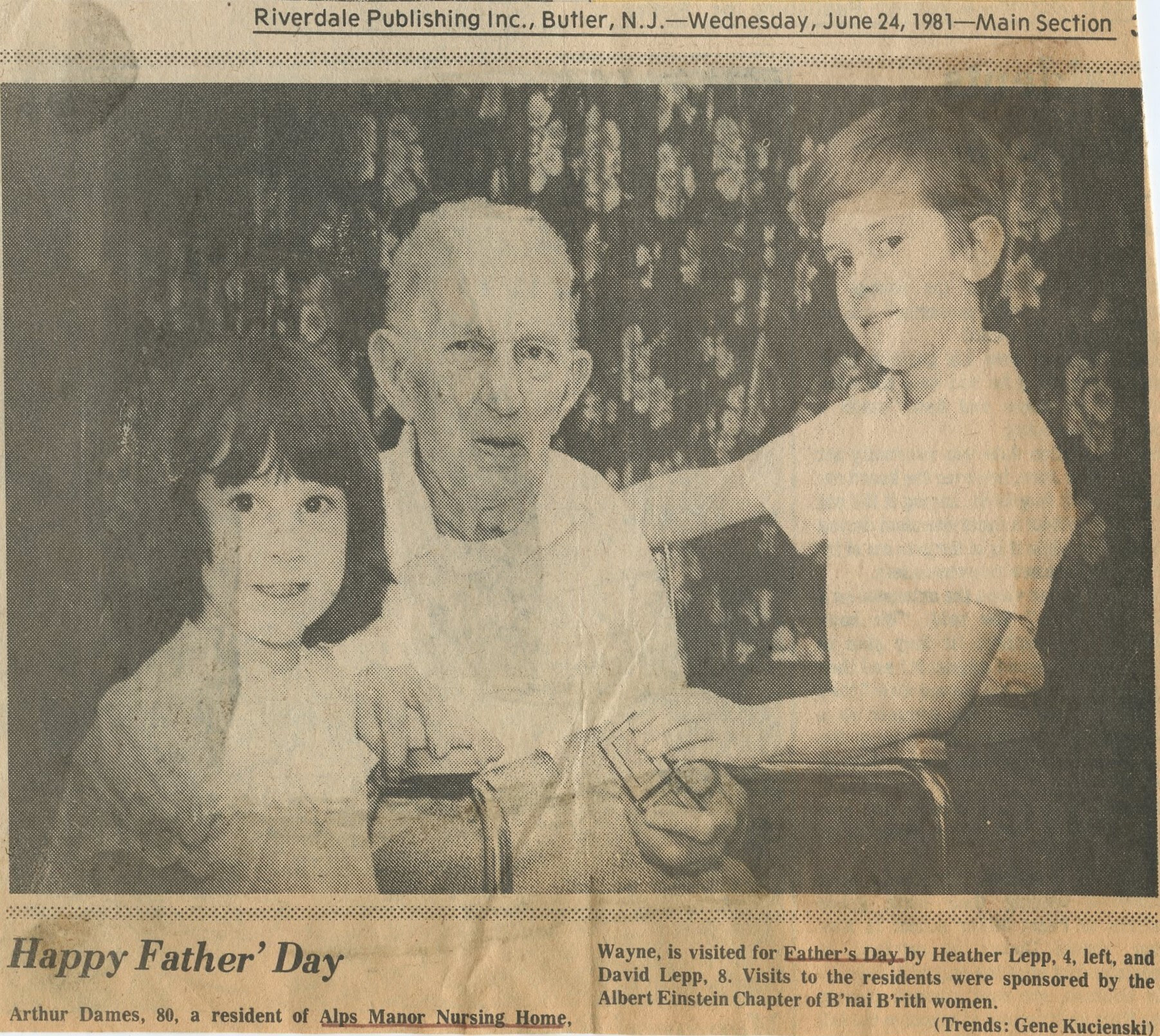 Father's Day, June 24, 1981, Albert Einstein Chapter, B'nai B'rith Women