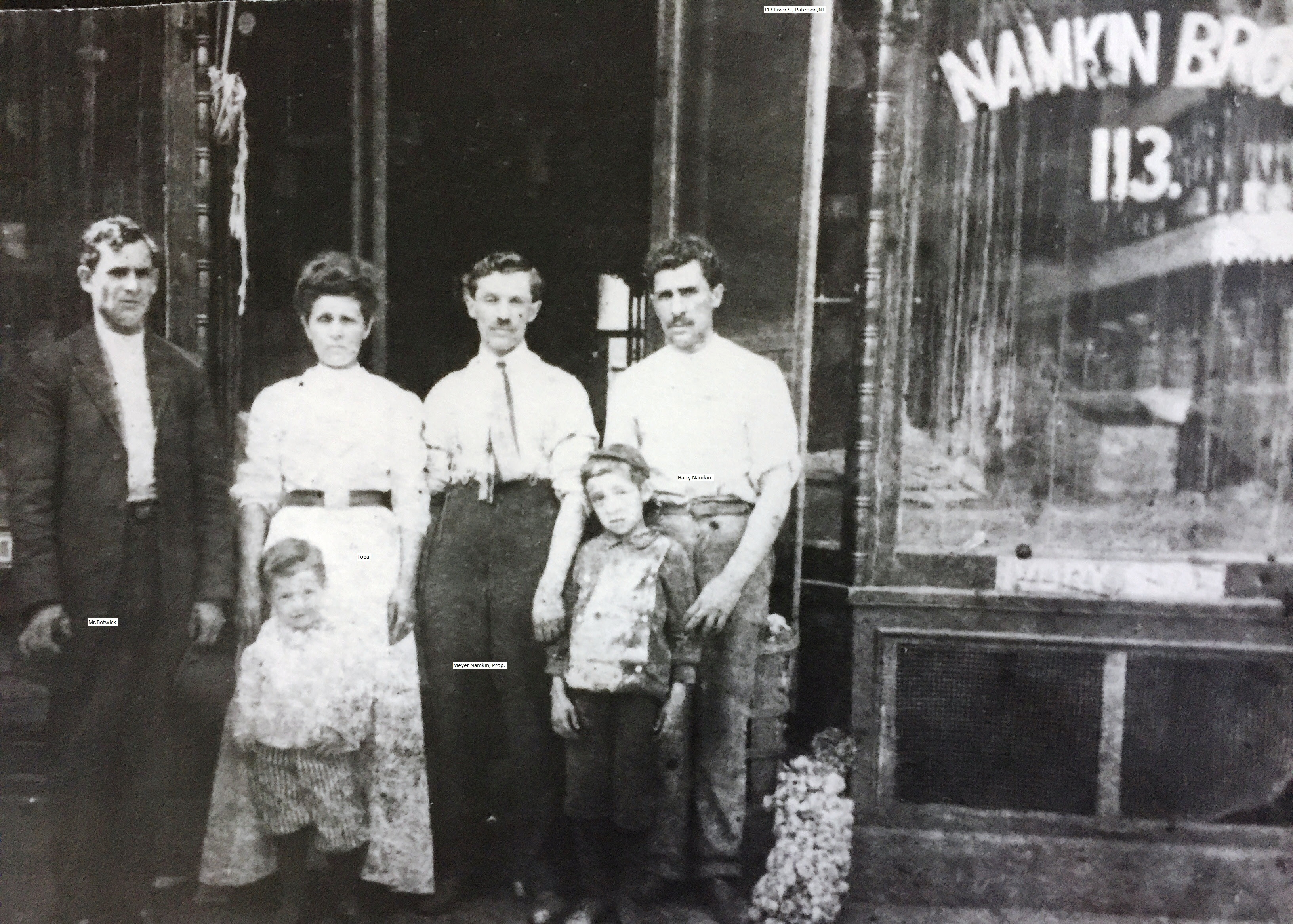 Namkin family business, 113 River St, Paterson NJ, 1938, 1907 Botwick, Toba, Meyer Namkin, Harry Namkin