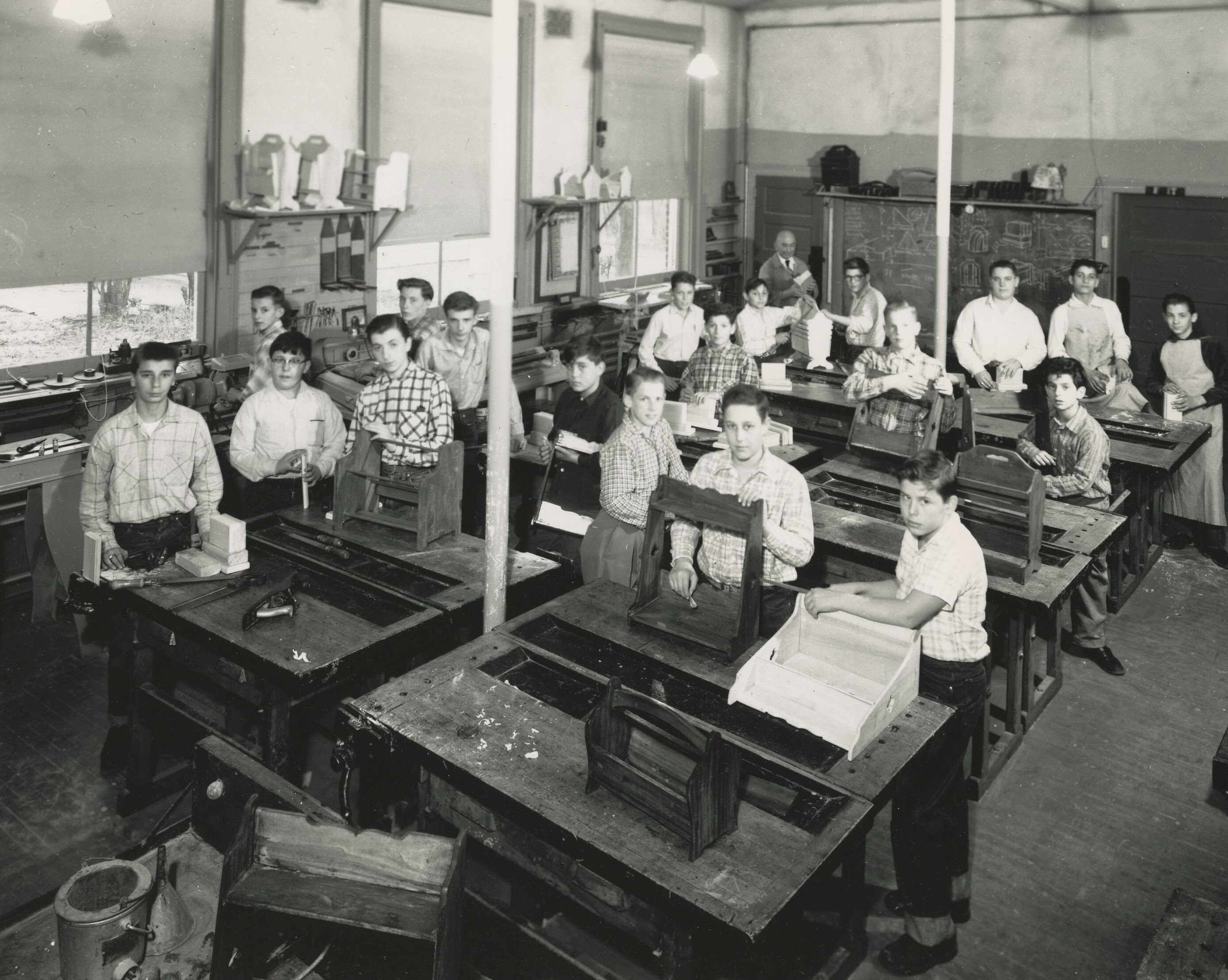 West Paterson NJ, school woodshop class photo, February 5, 1956