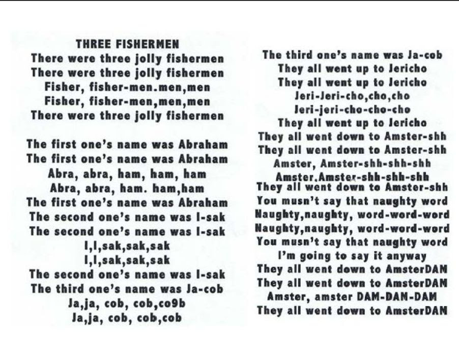 Summer Camp Song, "Three Fishermen, Northern New Jersey