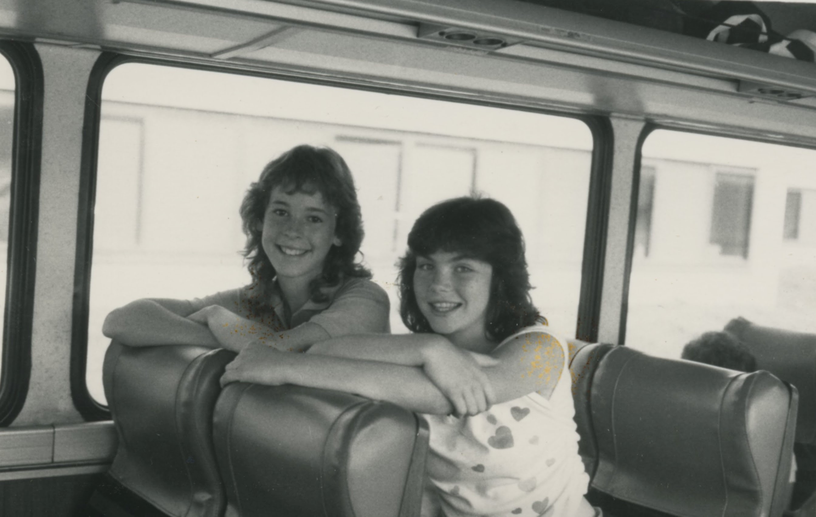 2 gals, bus ride, summer, Northern New Jersey