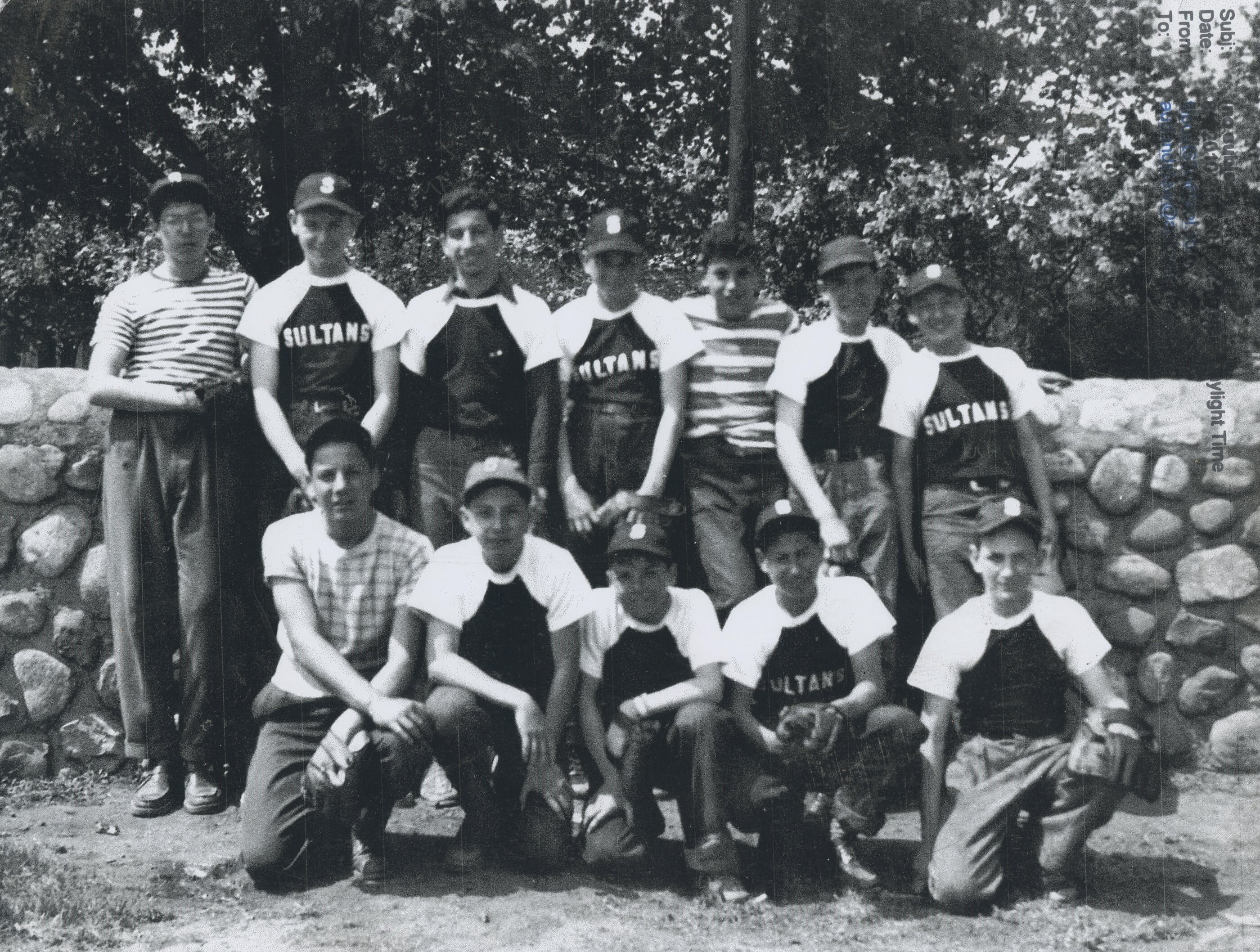 Sultans Softball Team, Paterson NJ, 1948, Robert Flitman, Howard Goldberg, Warren Greene, Lenny (Red) Cohen, Joel Schwartz, Jack Macanini, Stewart Cohen, Sammy Stern, Irwin Citrin, Marvin Fishman, Murray Freeman, Larry Delancy, 1948