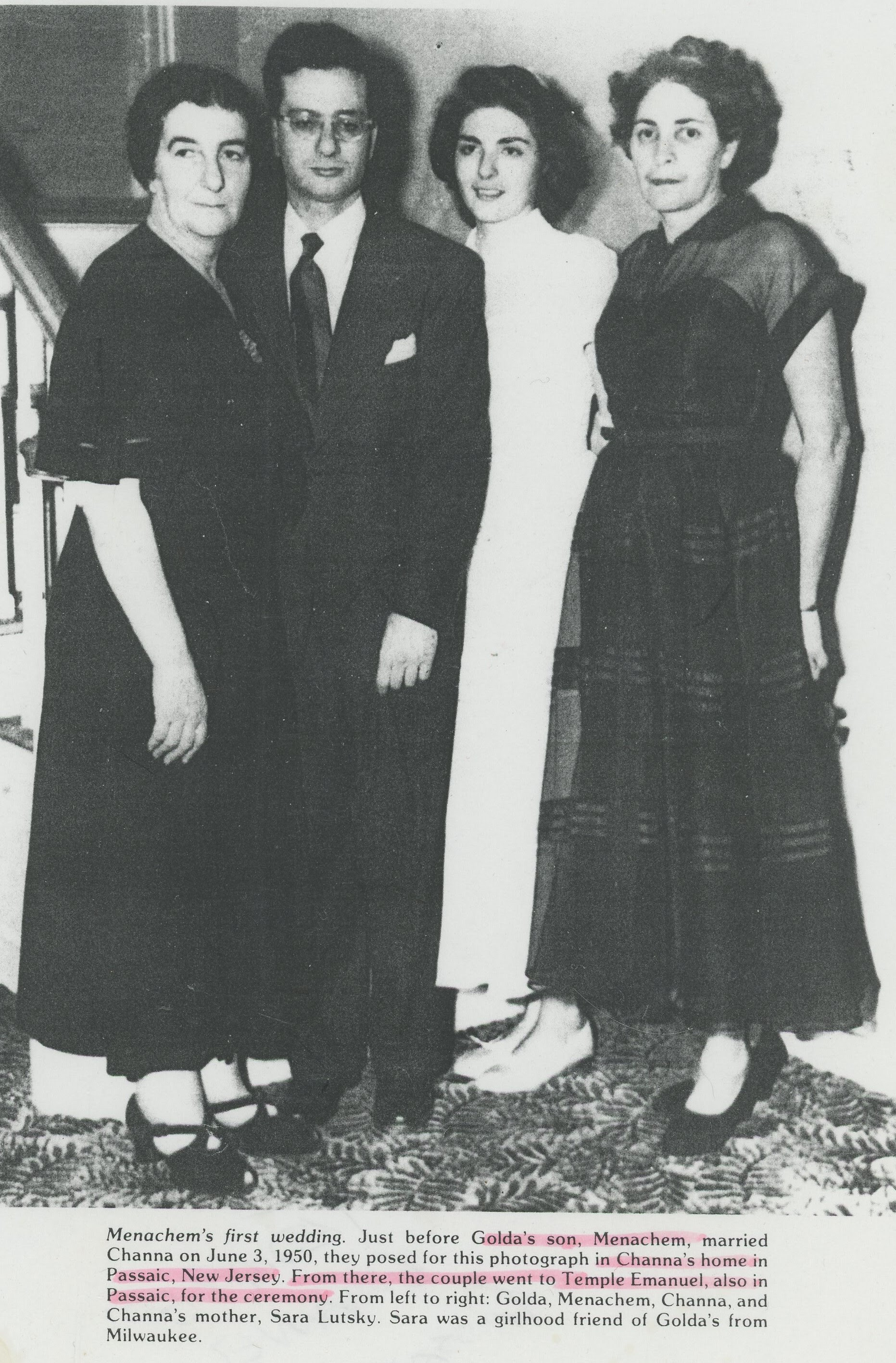 Golda Meir's son's first wedding to Channa Lutskiy