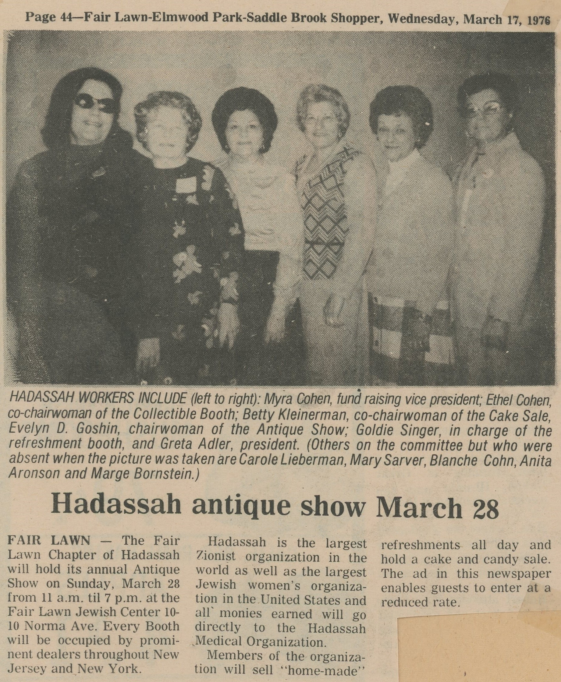 Hadassah antique show 1976