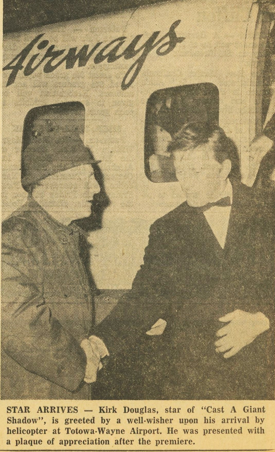 Kirk Douglas greeted at Totowa-Wayne airport