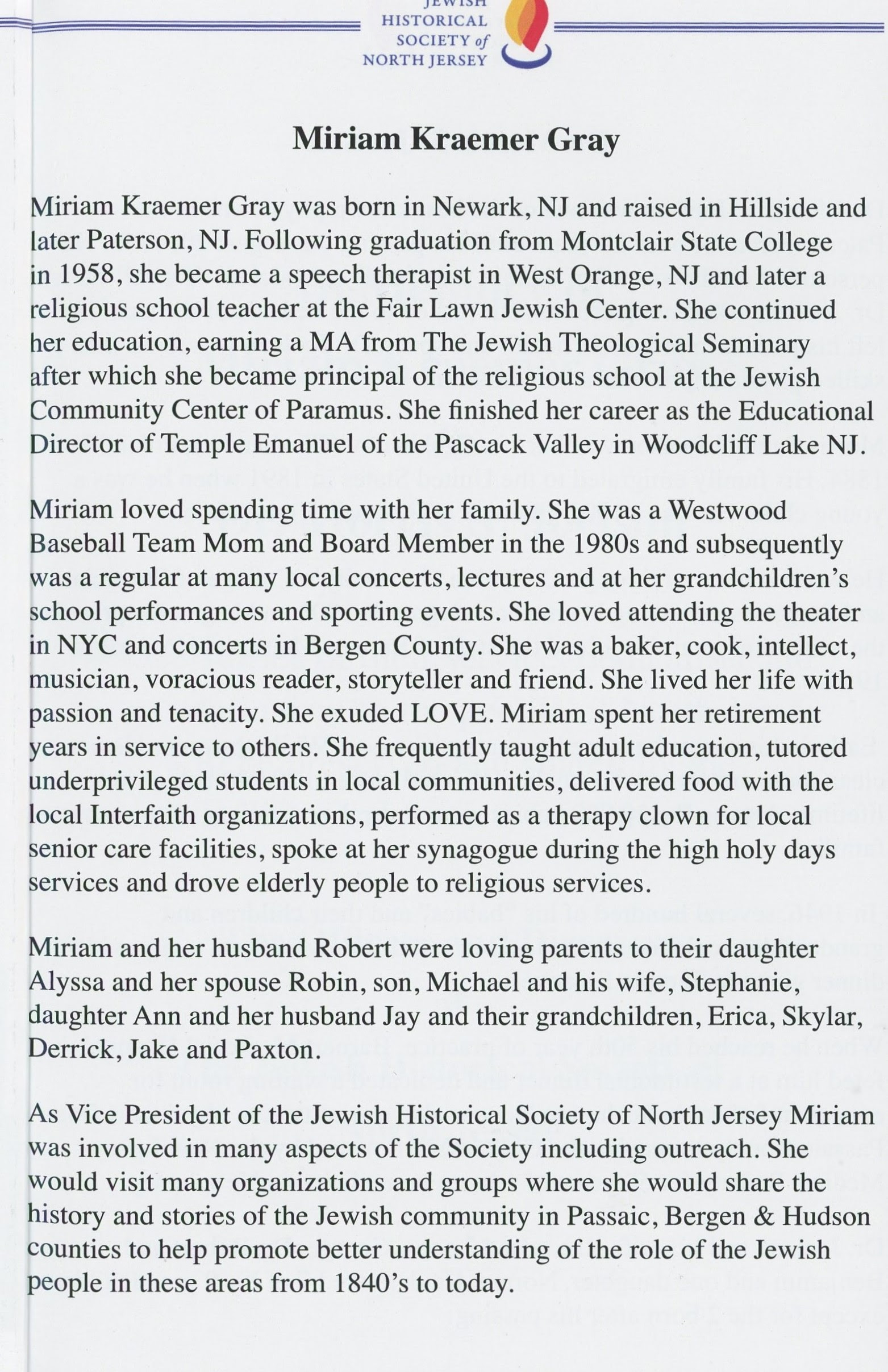 Miriam Kraemer Gray Bio