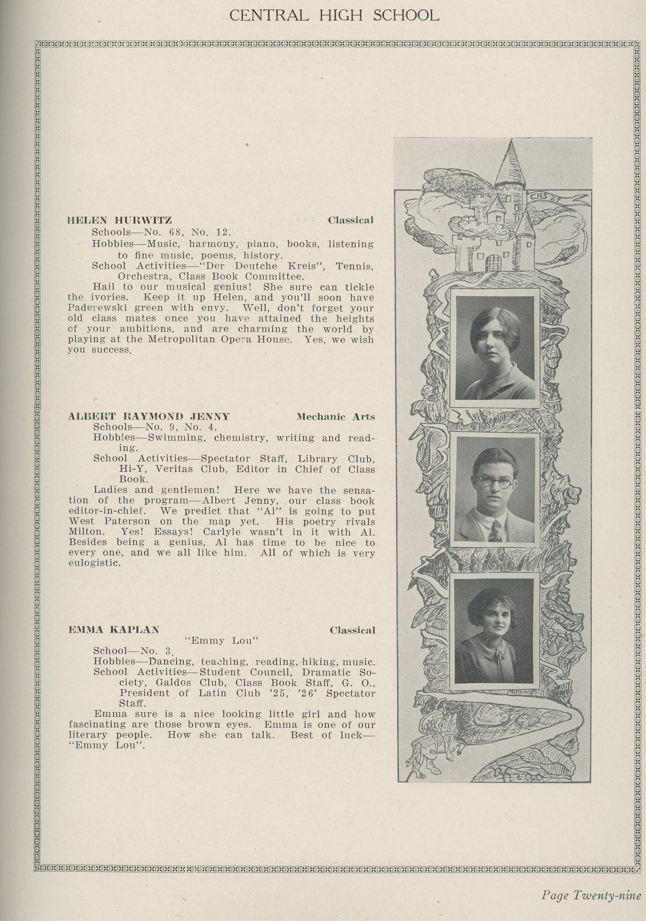 Page from Central High School yearbook 1927
