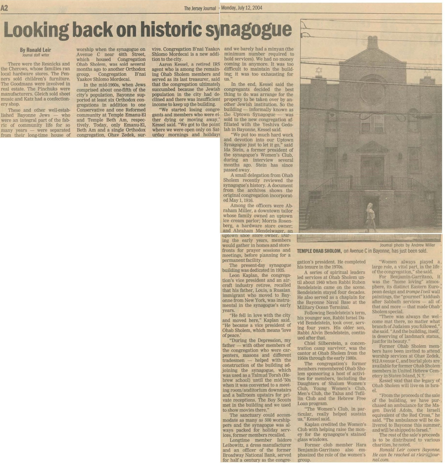 Temple Ohab Sholom, 1915