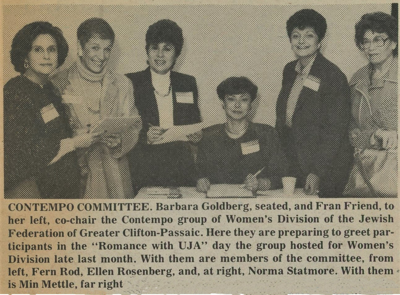 Jewish Federation of Greater Clifton-Passaic NJ, Barbara Goldberg, Fran Friend, Fern Rod, Ellen Rosenberg, Norma Statmore, Min Mettle