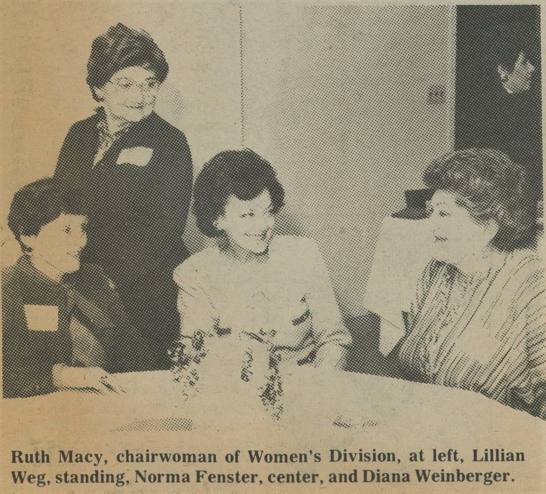 Women's Division, Jewish Federation, Clifton-Passaic New Jersey, Ruth Macy, Lillian Weg, Norma Fenster, Diana Weinberger