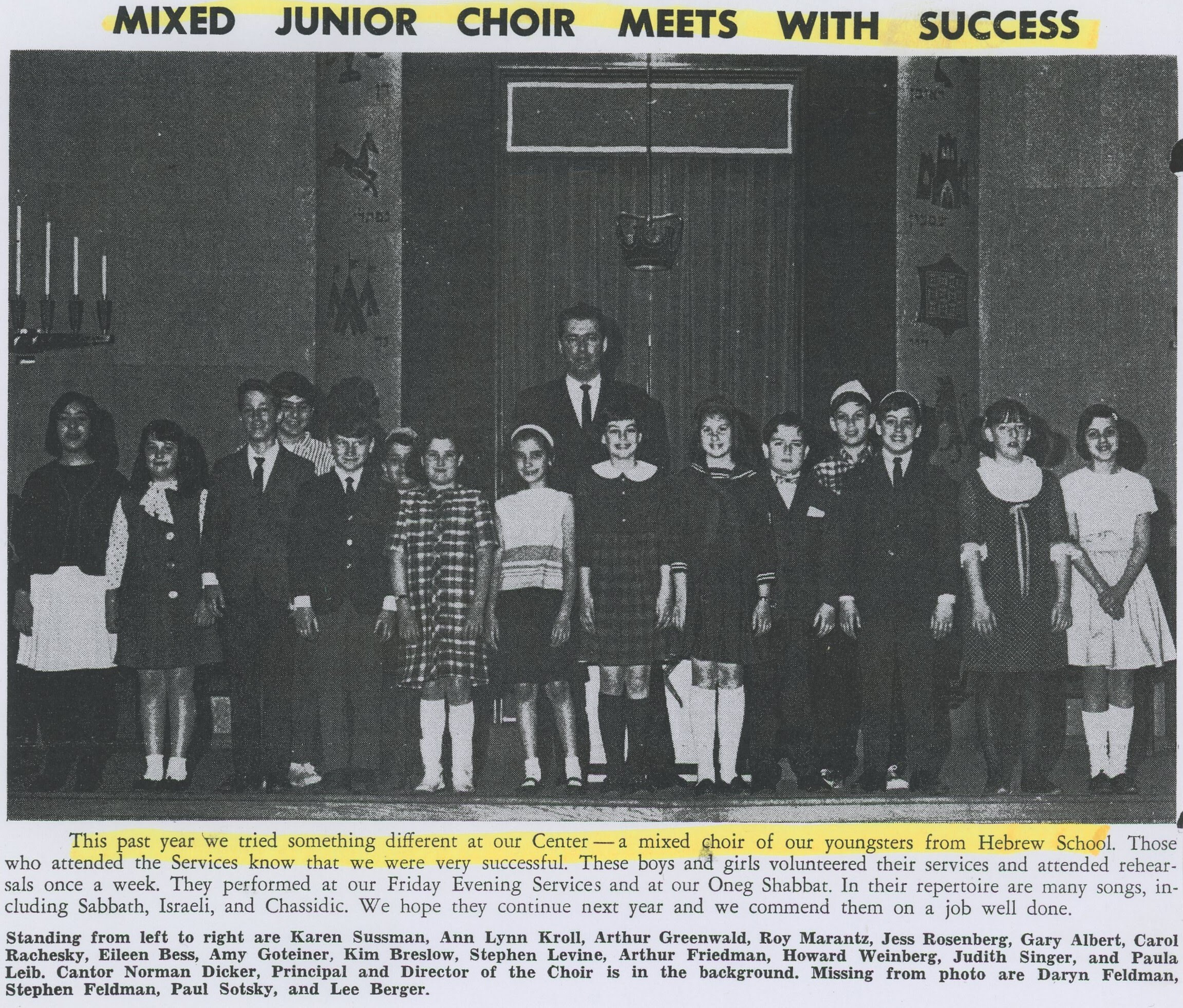 Junior Choir Clifton Jewish Center Hebrew School