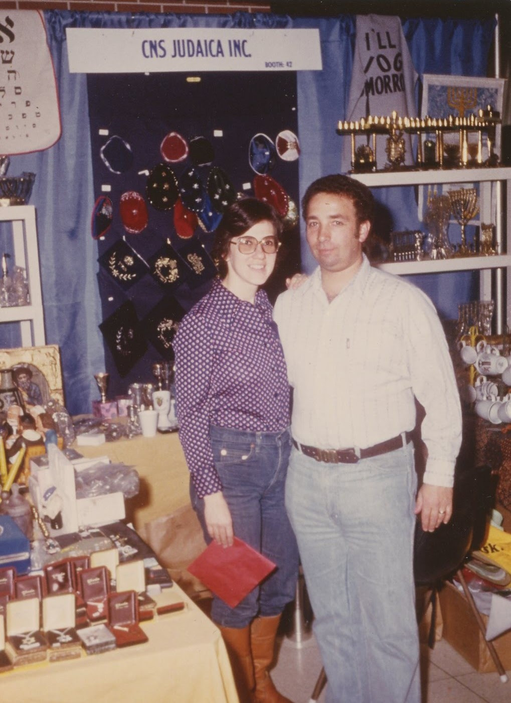 Jonathan and Maxine Schein inside C.N.S. Judaica, Clifton NJ, 1978