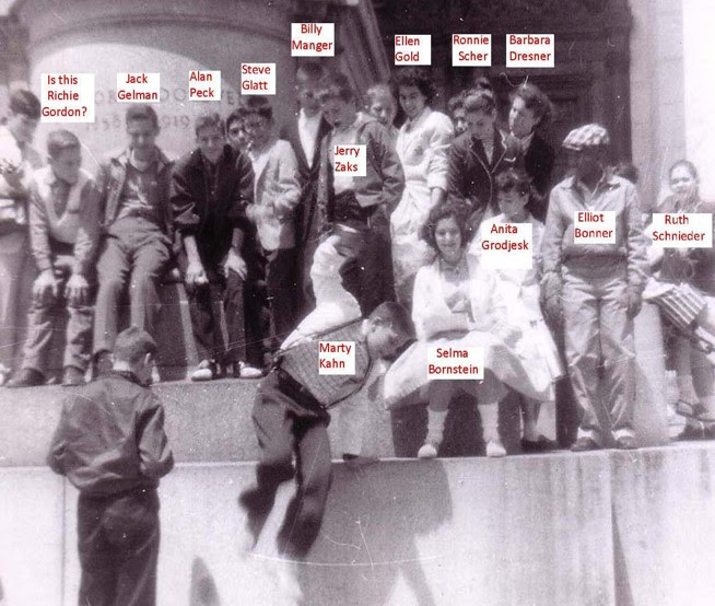 Paterson NJ 1950s, Richie Gordon, Jack Gelman, Alan Peck, Steve Glatt, Billy Manger, Jerry Zaks, Mary Kahn, Selma Bornstein, Anita Grodjesk, Elliot Bonner, Ellen Gold, Peter Opper, Ronnie Scher, Barbara Dresner, Ruth Schnieder