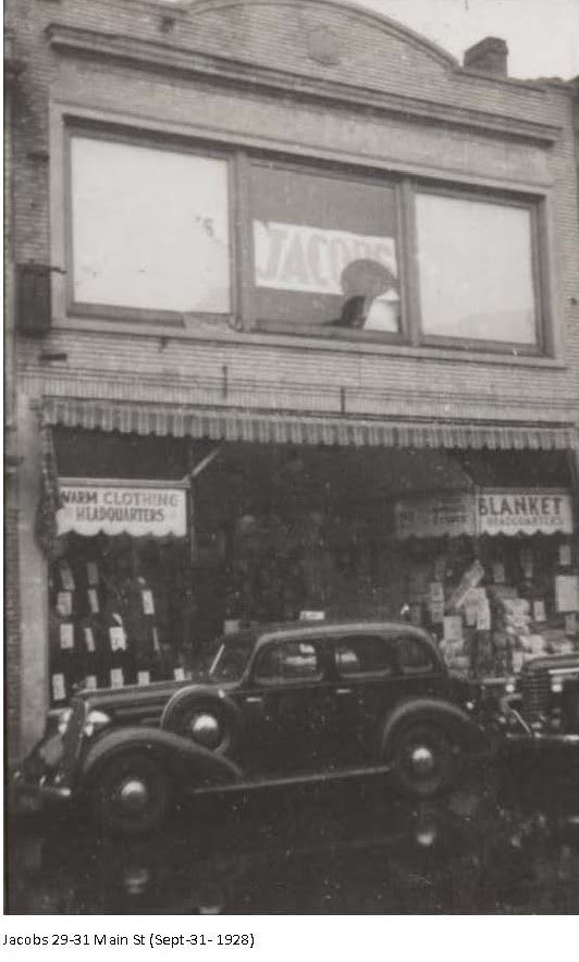 Jacobs storefront, 29-31 Main Street, Paterson NJ, clothing textiles, circa 1938
