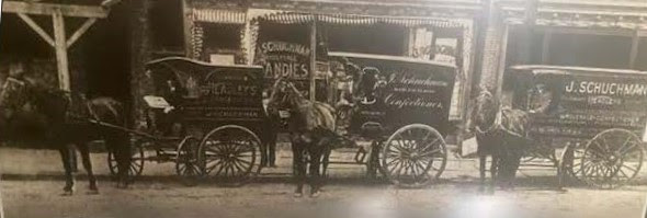 Schuchman Candies confectionary business, 40 Palisades Ave, Jersey City, New Jersey, horse buggies