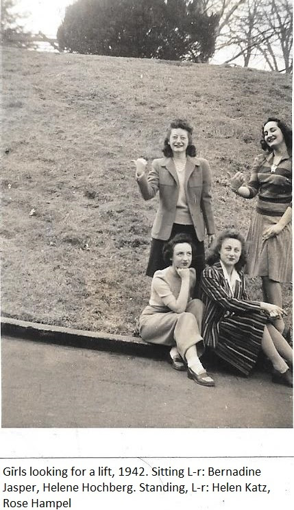 Eastside High School, Paterson New Jersey, class of January 1940, Bernadine Jasper, Helene Hochberg, Helen Katz, Rose Hampel, 1942 Eastside Park