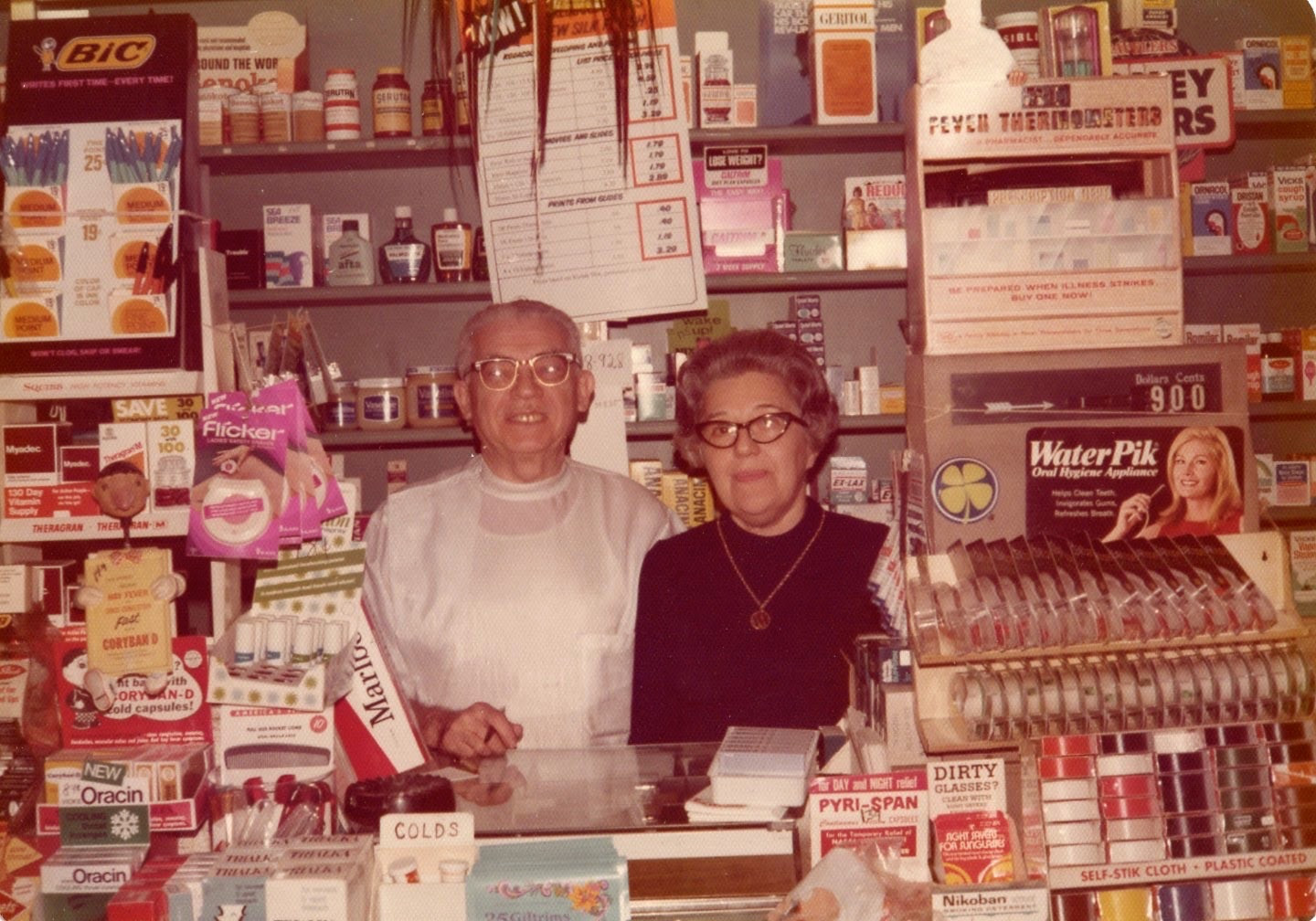 Abe & Frieda Schwimmer in pharmacy