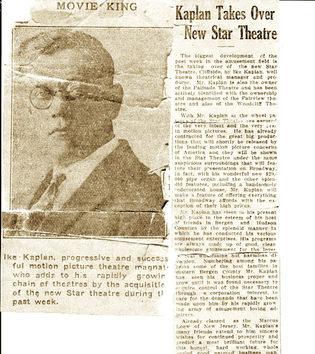 Newspaper article about Ira's Dad movie theaters