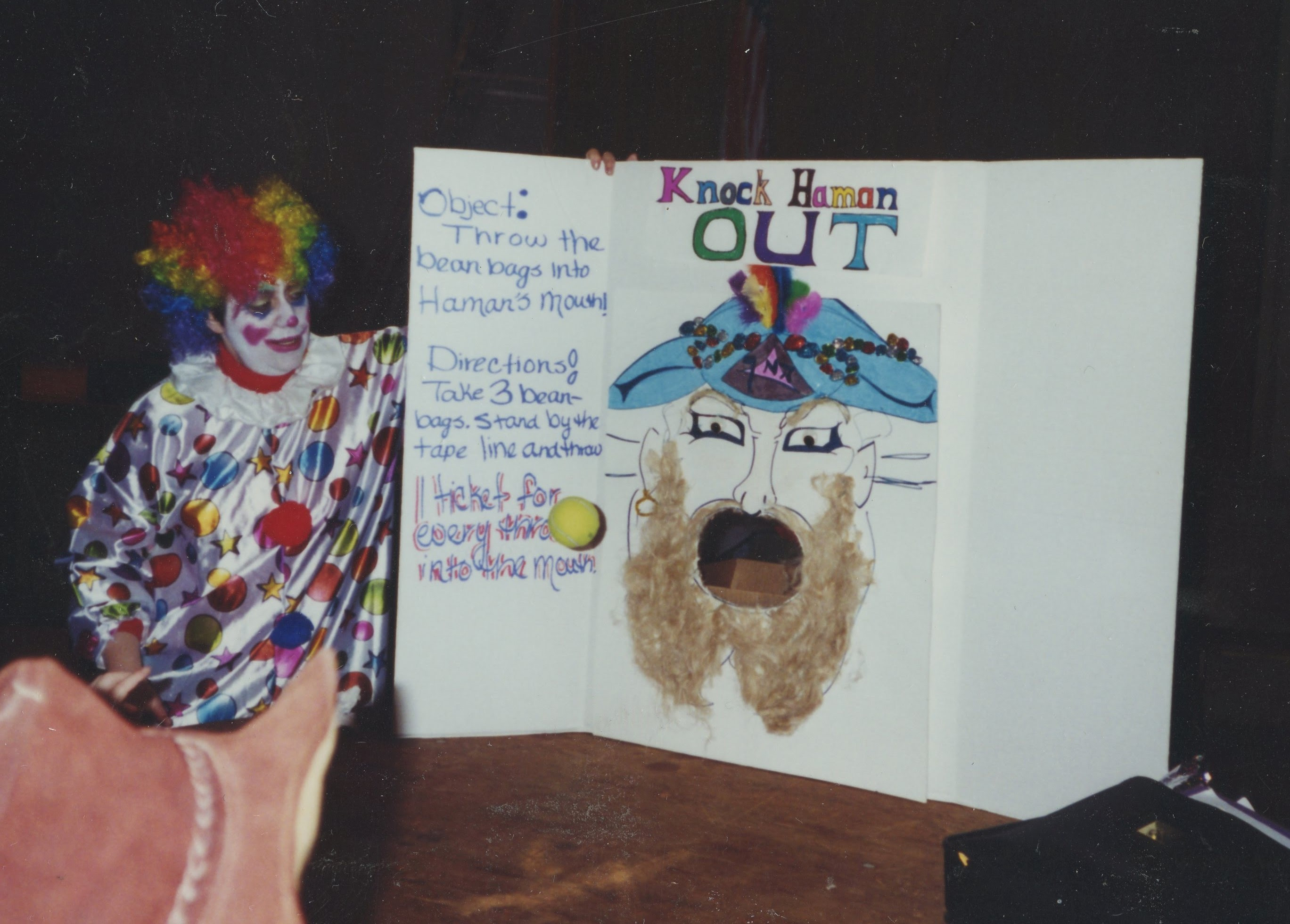 Purim carnival, Temple Emanuel, Passaic New Jersey, children's game, "Knock Out Haman"