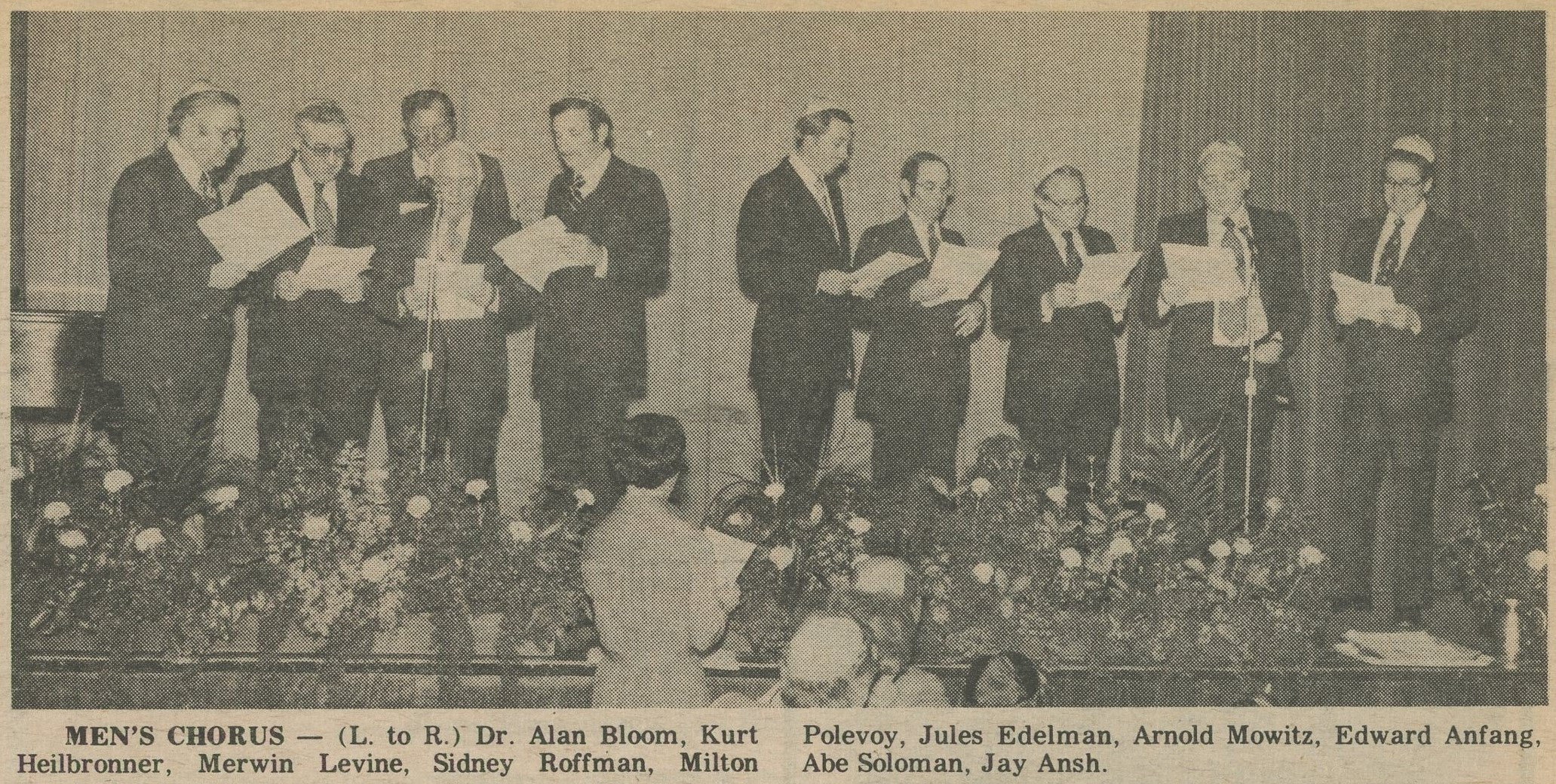 Men's Chorus, Teaneck (NJ) Jewish Center, Alan Bloom, Kurt Heilbronner, Merwin Levine, Sidney Roffman, Milton Polevoy, Jules Edelman, Arnold Mowitz, Edward Anfang, Abe Solomon, Jay Ansh