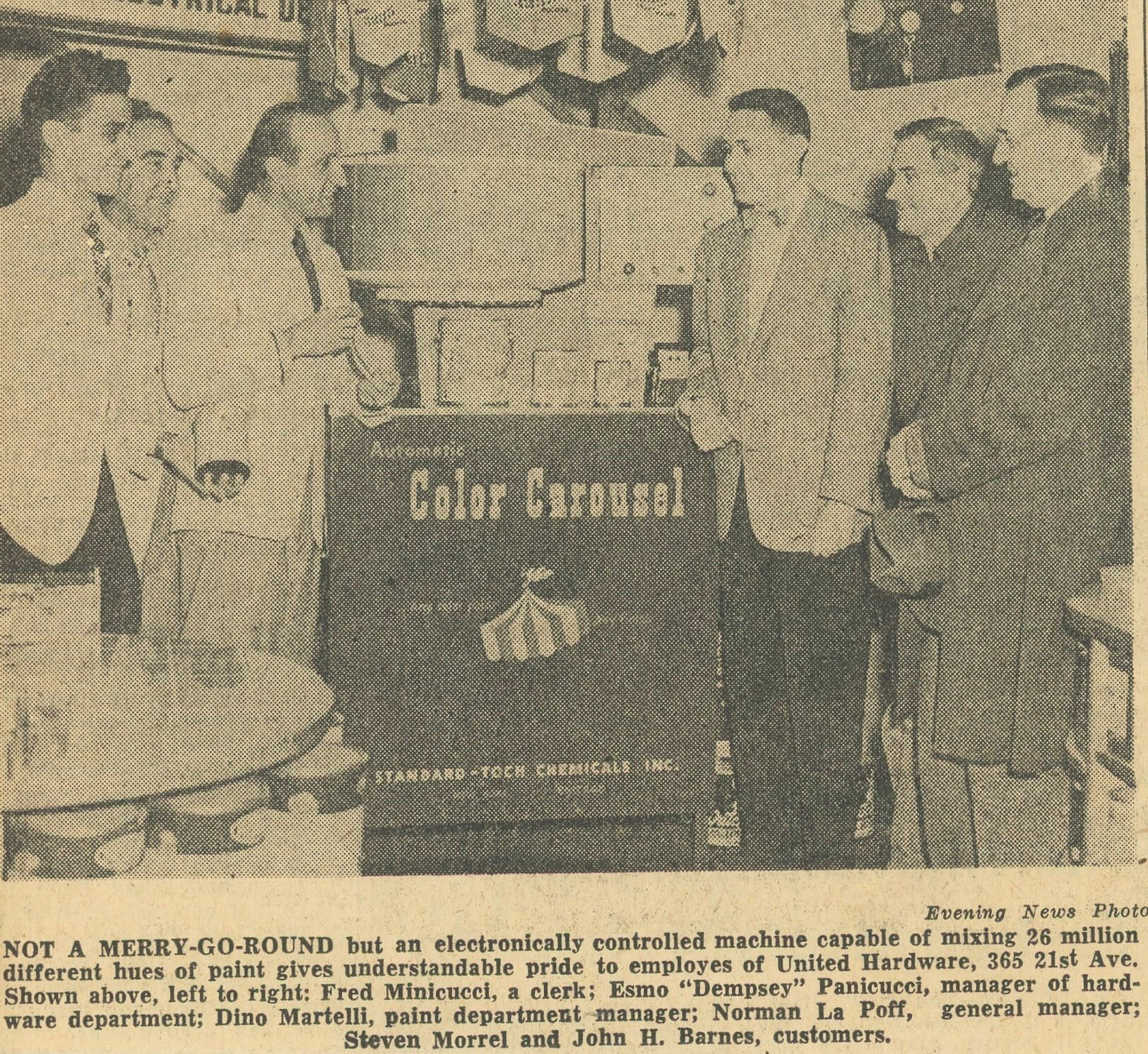 United Hardware Inc., Paterson New Jersey, 1955, Fred Minicucci, Esmo "Dempsey{ Panicucci, Dino Martelli, Norman La Poff, Steven Morrel, John H. Barnes