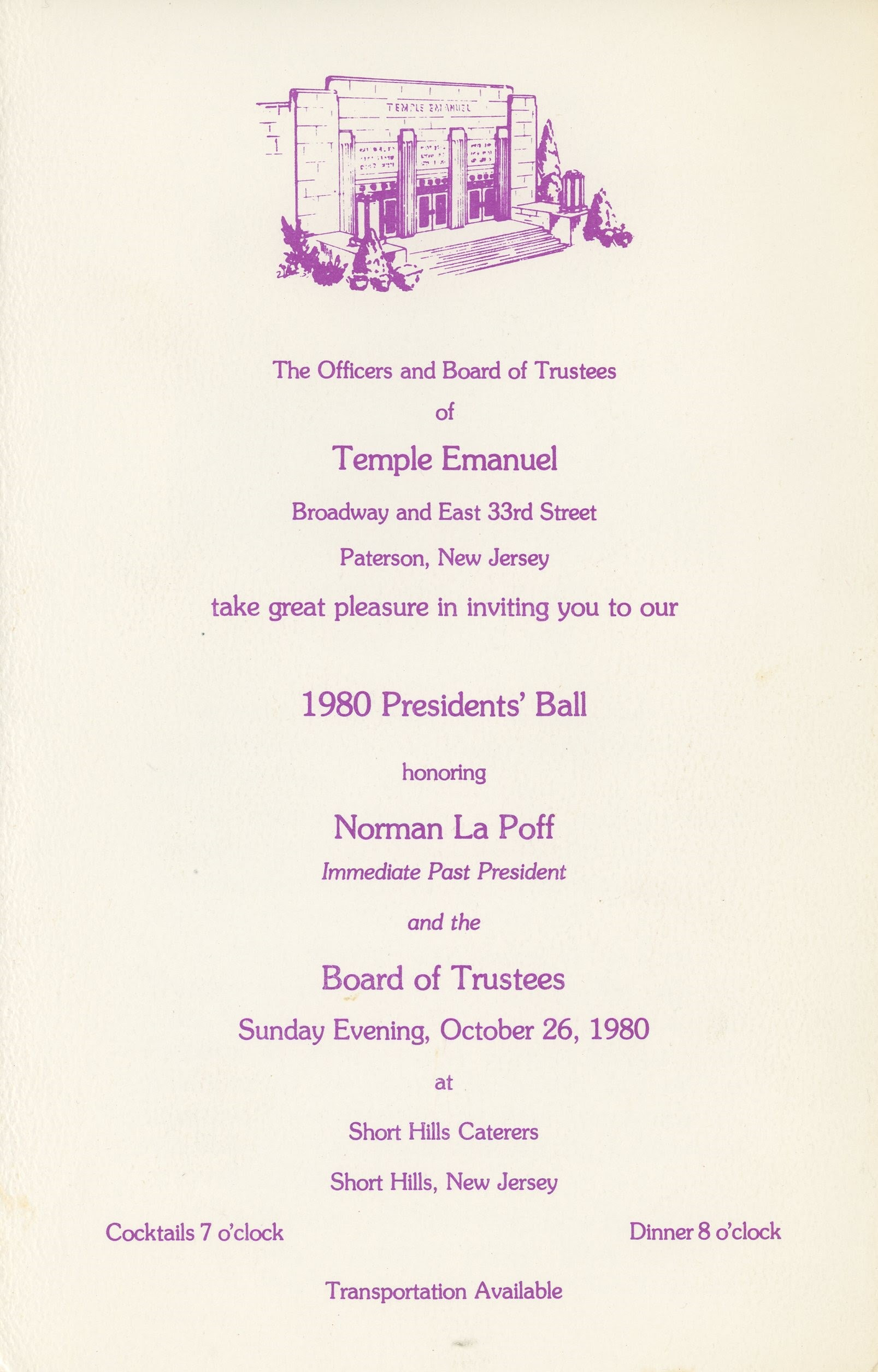 Temple Emanuel of North Jersey, Paterson New Jersey, 1980, Officers, Clergy, Board of Trustees, Past Presidents, Honorary Trustees