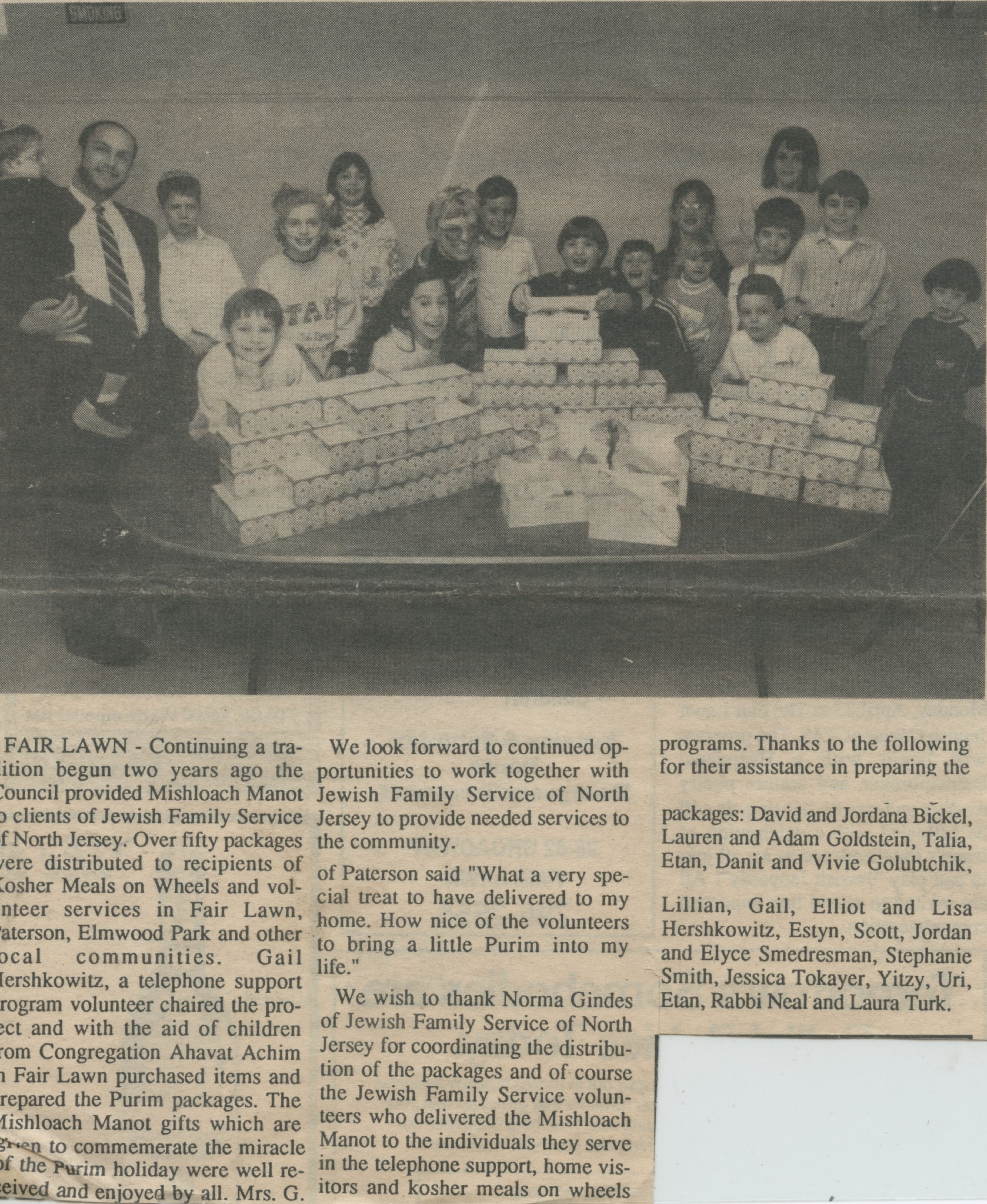 Fair Lawn Jewish Council provides Purim gifts