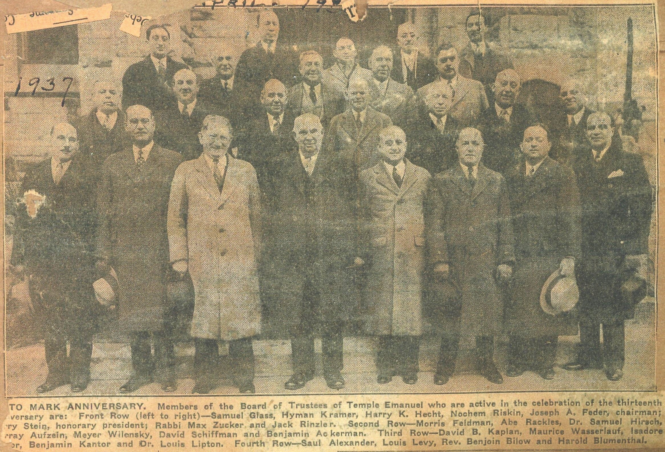 Passaic Temple Emanuel Board of Trustees 1937