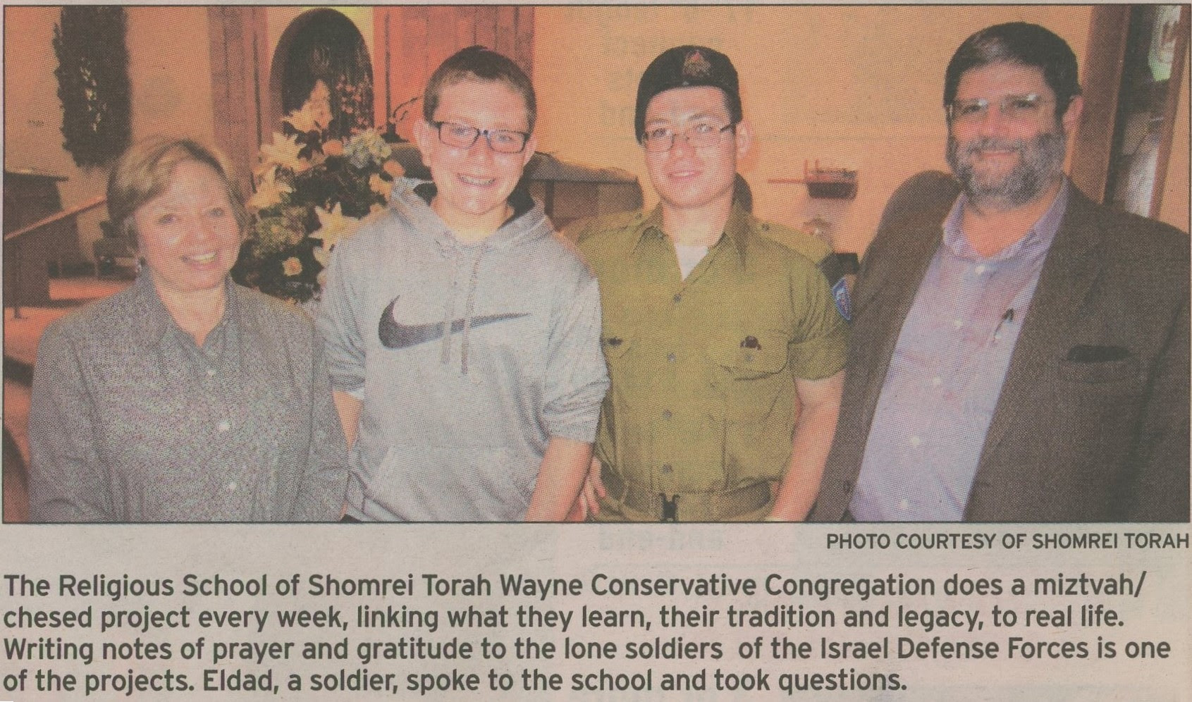 Shomrei Torah Conservative Congregation, Religious School, Wayne New Jersey, Chesed Project, Lone Soldiers of IDF