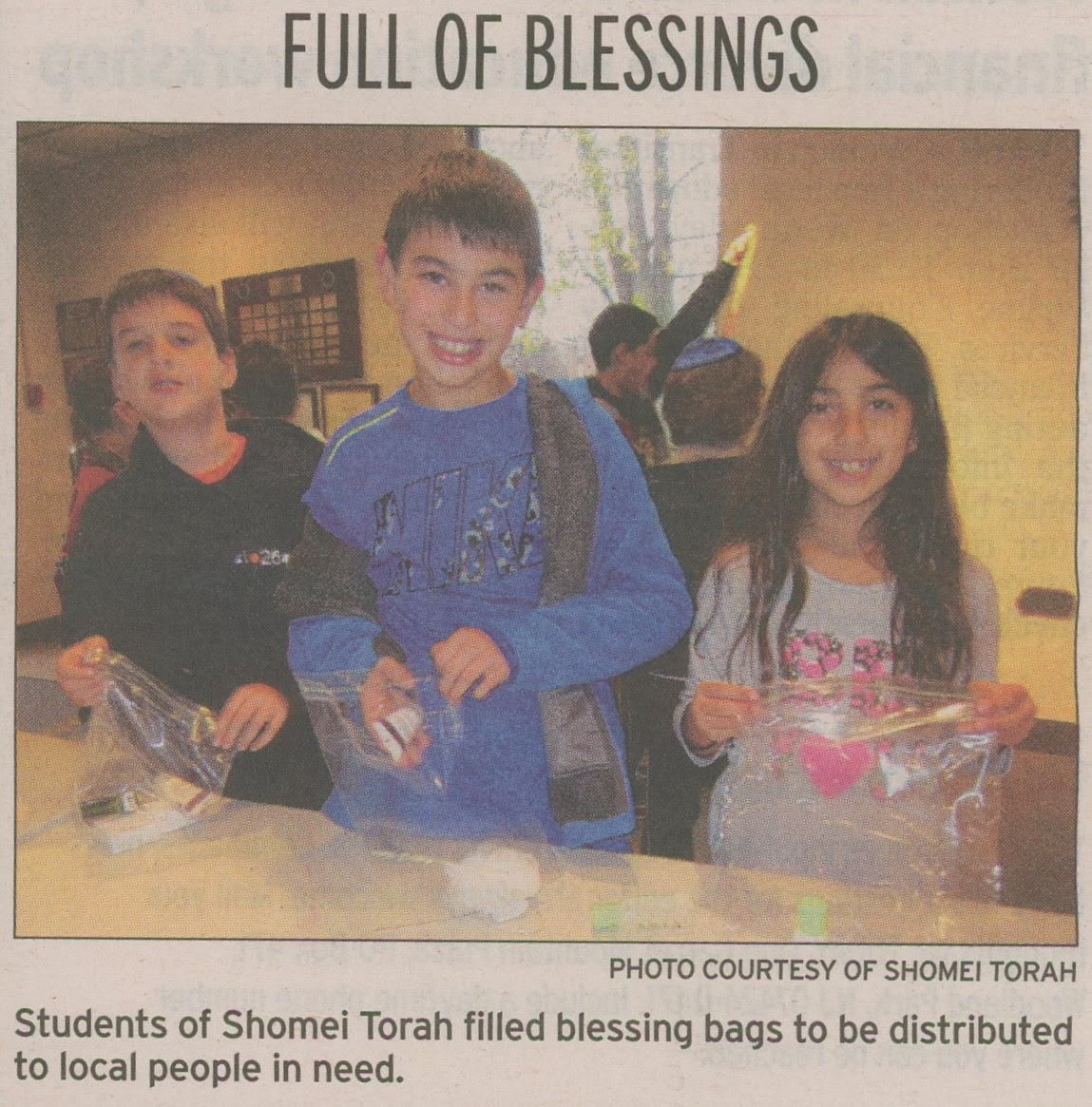 Shomrei Torah Conservative Congregation students, Wayne New Jersey, Blessings Bags, Chesed, people in need, 2016