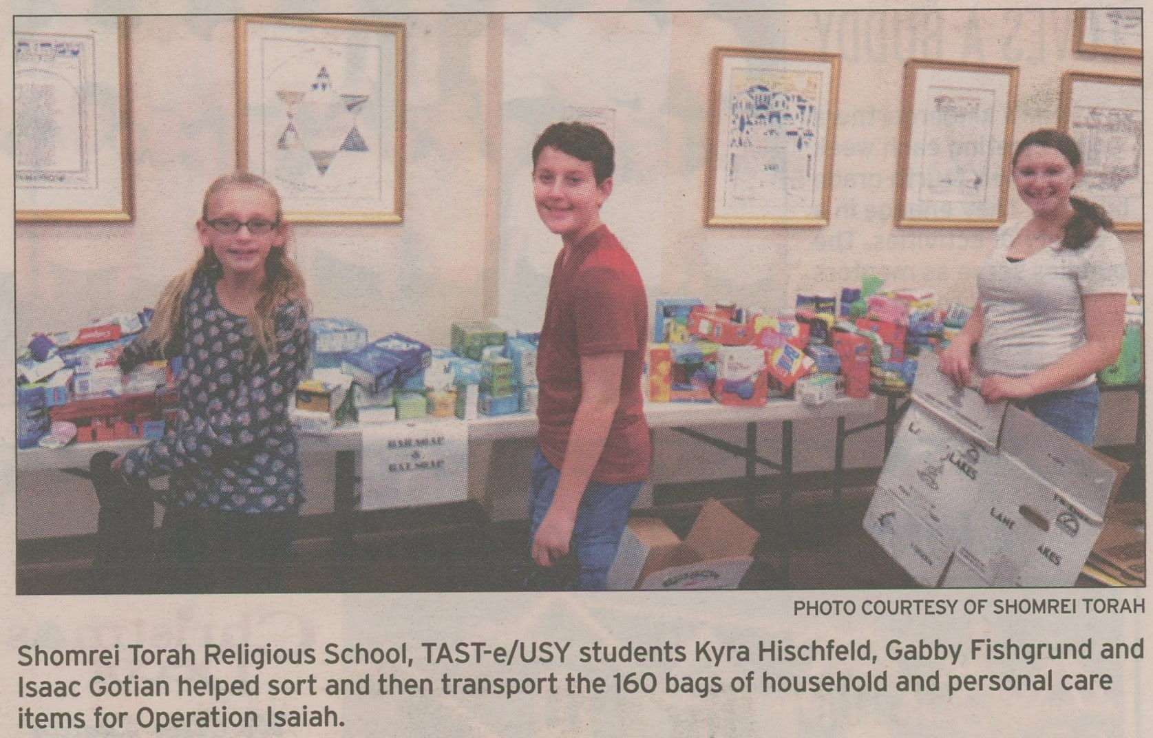 2015, Shomrei Torah Religious School, Wayne New Jersey, TAST-e/USY, Operation Isaiah chesed, Kyra Hischfield, Gabby Fishgrund, Isaac Gatian
