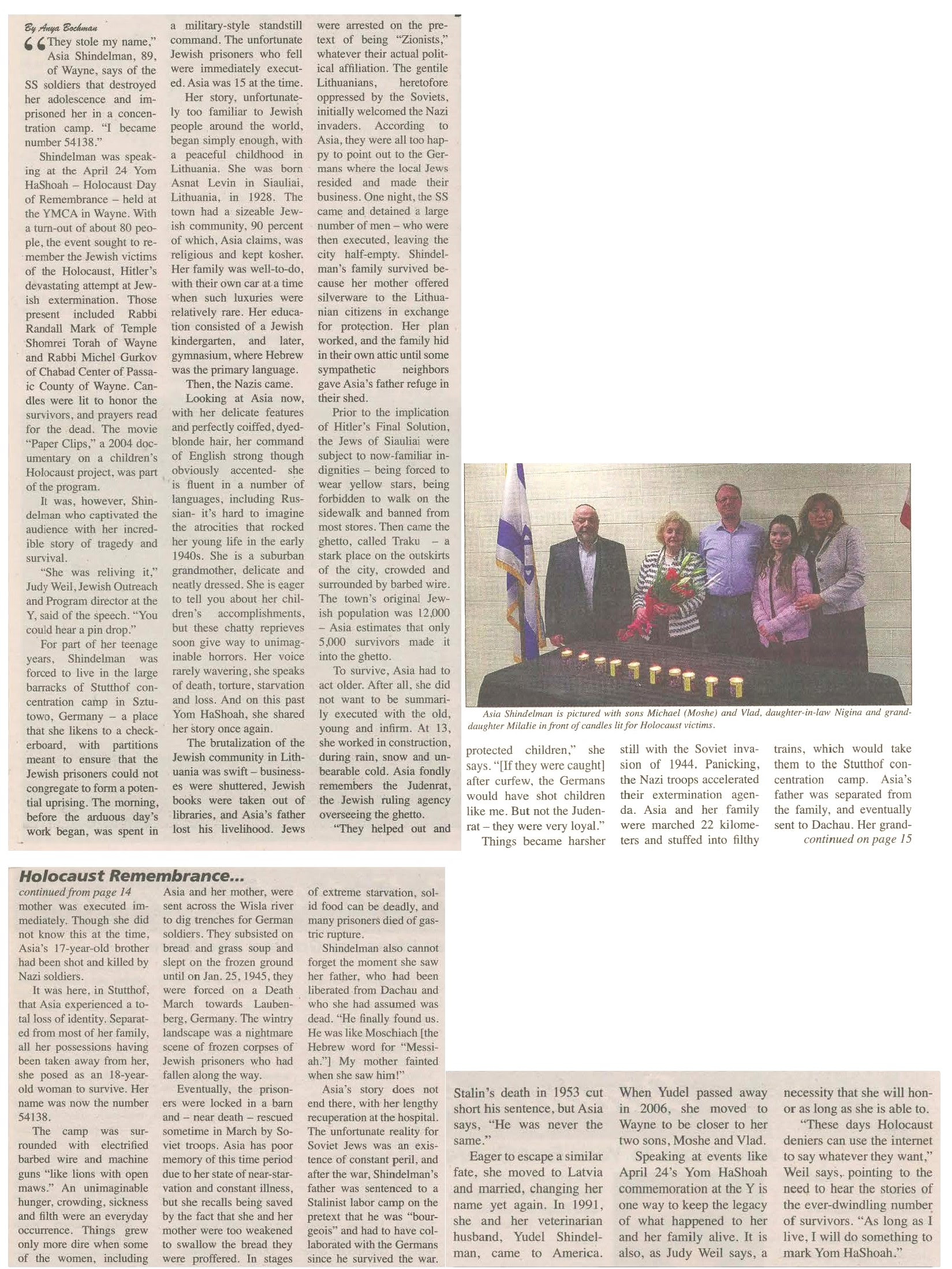 Asia Shindelman, Holocaust Survivor, Stutthof concentration camp, Asnat Levin, Lithuania, Traku Ghetto, Judenrat, Yudel Shindelman
