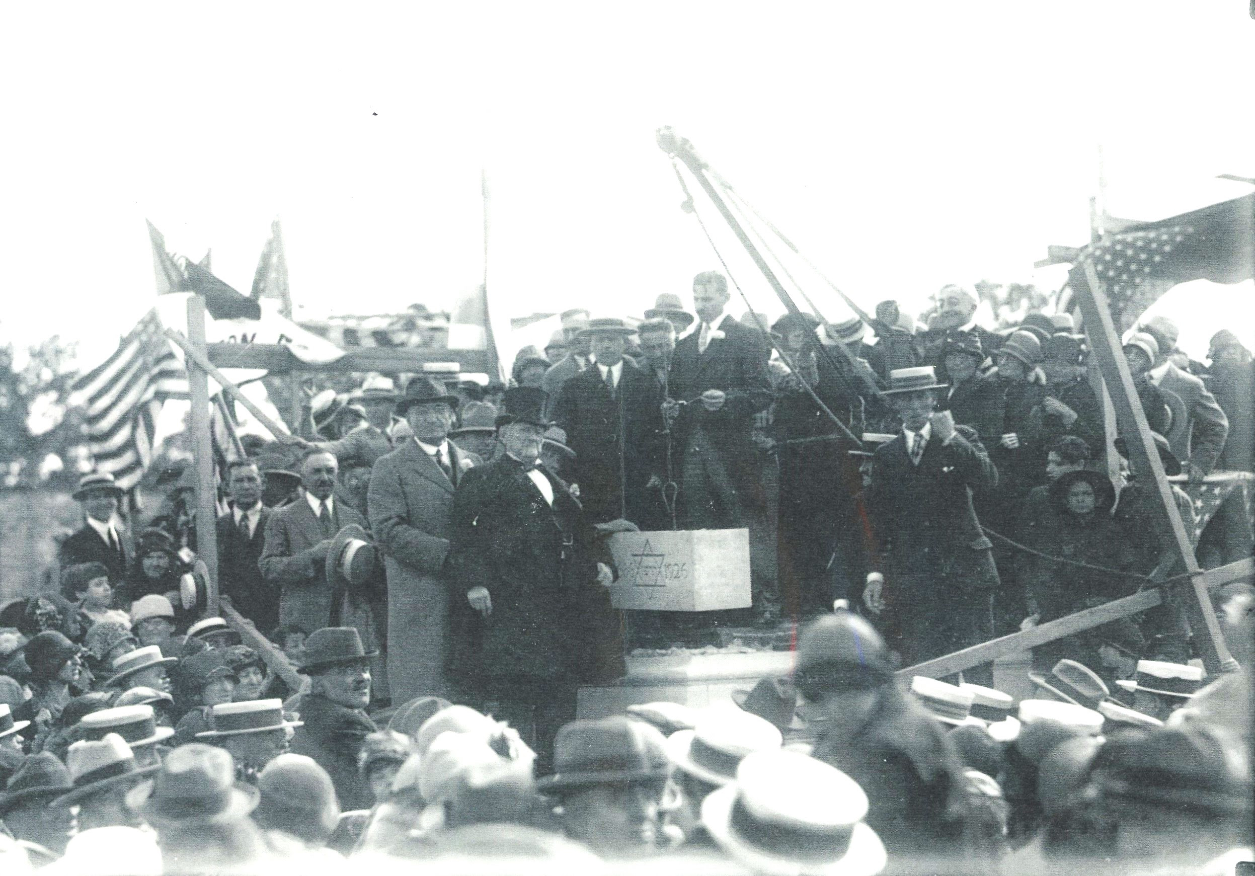 Assorted men's hats, 1926, Daughters of Miriam groundbreaking, Clifton New Jersey, Mayor Nathan Barnert, William Howard Taft