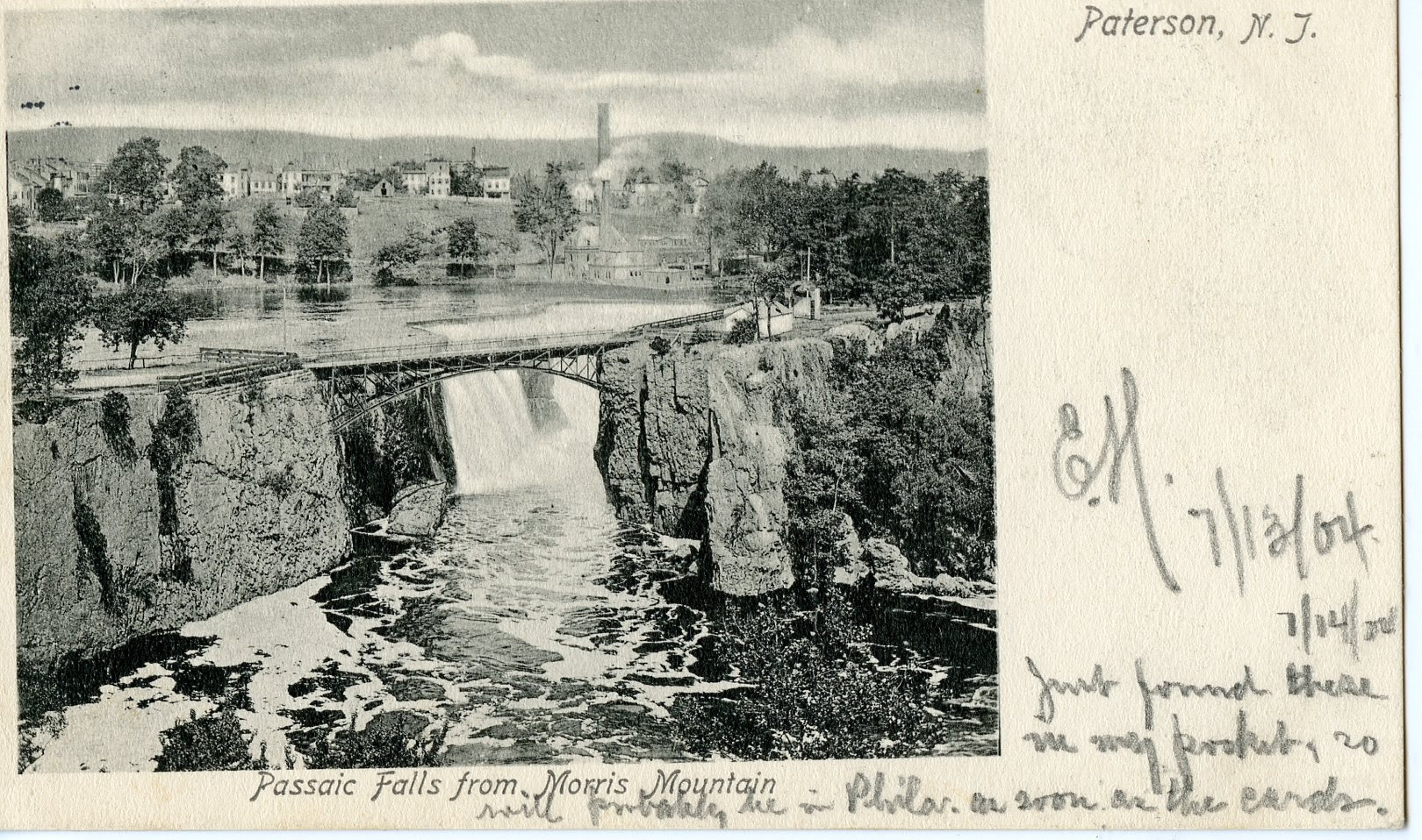 Paterson New Jersey Great Falls, black & white photo from Morris Mountain, circa year 2000
