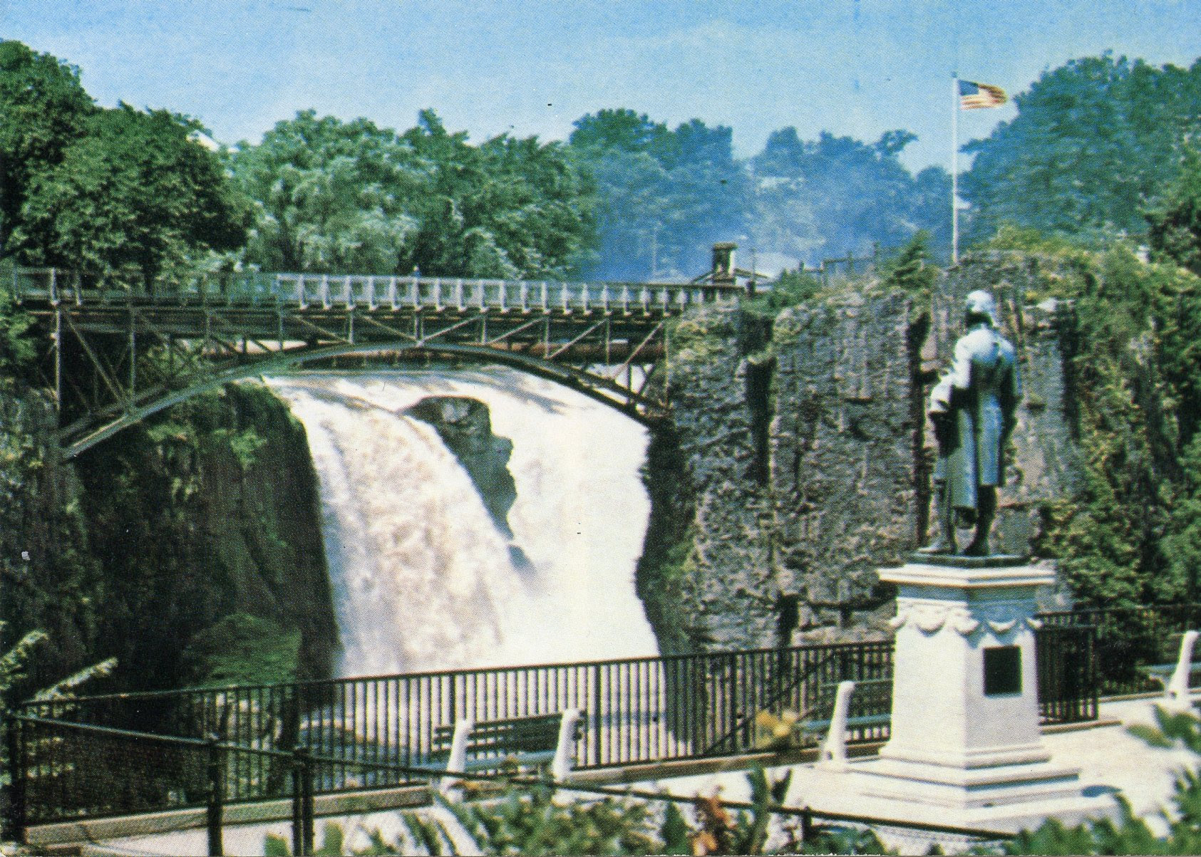 Color photo, Statue of Alexander Hamilton, The Great Falls, Paterson New Jersey