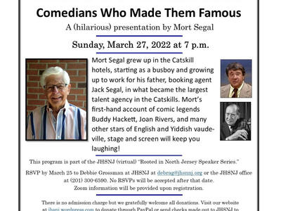 The Jewish Historical Society of North Jersey, Mort Segal, Buddy Hacket, Joan Rivers